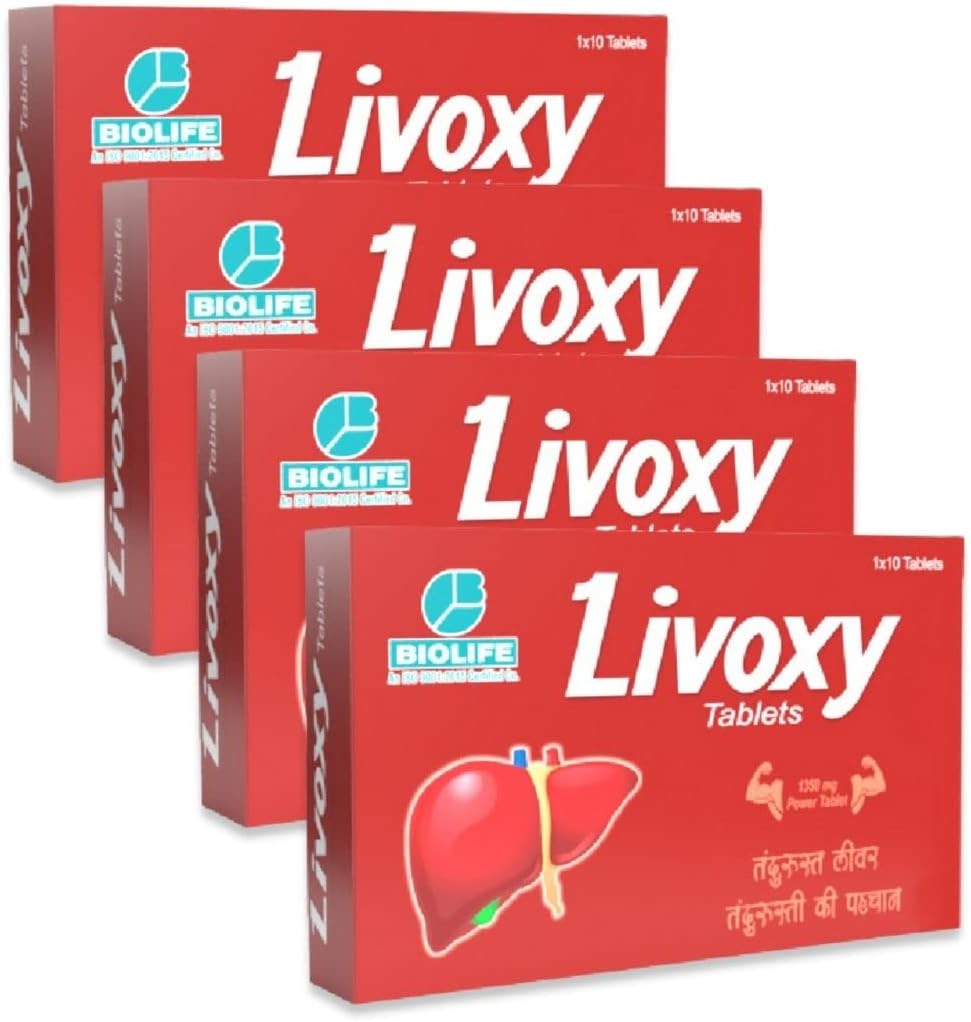 Livoxy Ayurvedic Tablets for Liver Function Detox Supplements For Men & Women Medicine For Fatty Liver (Pack of 4)