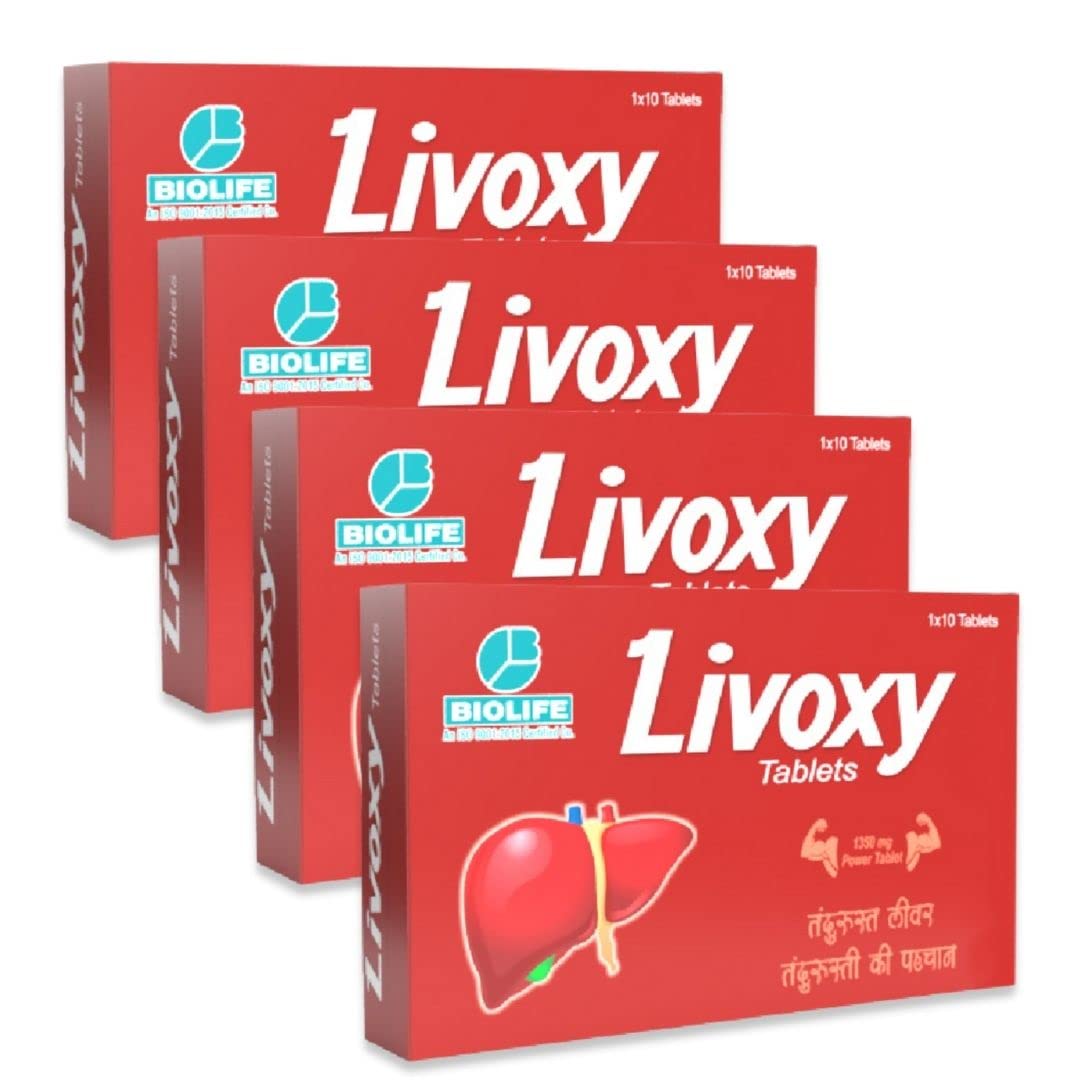 Livoxy Ayurvedic Tablets for Liver Function Detox Supplements For Men & Women Medicine For Fatty Liver (Pack of 4)