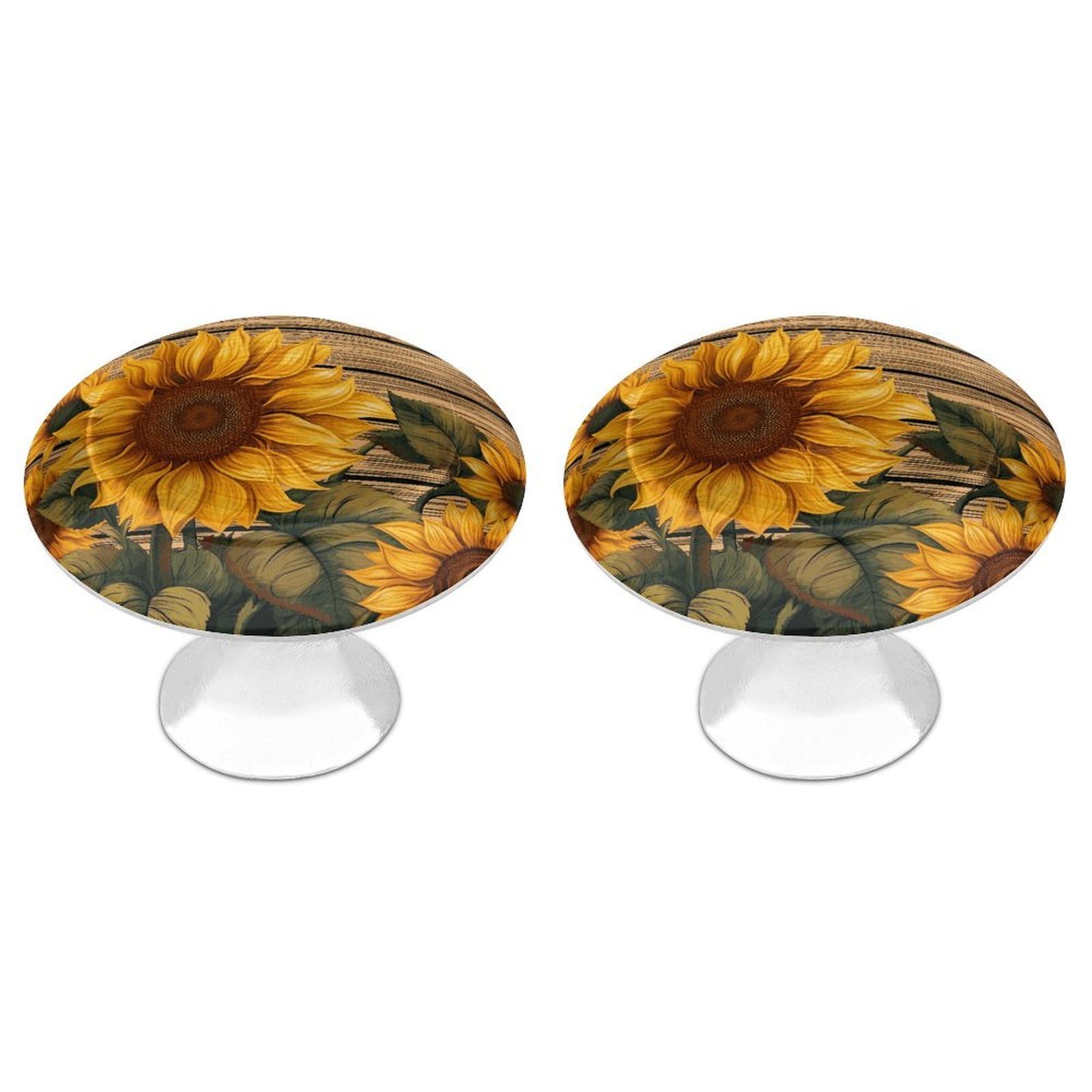 FekiLoot Paint Wooden Board Sunflower Cabinet Knobs Personality Stainless Steel Round Drawer Handles Circle Modern Cabinet Handles Drawer Knobs for Kitchen Dresser Bathroom Cupboard Furniture