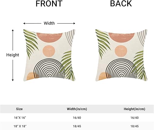 Miniatura 5 de Fundas de Almohada Bohemias 18 x 18 Juego de 2, Decoraciones de Granja de Hojas Verdes de Mediados de Siglo Fundas de Almohada Decorativa Moderna