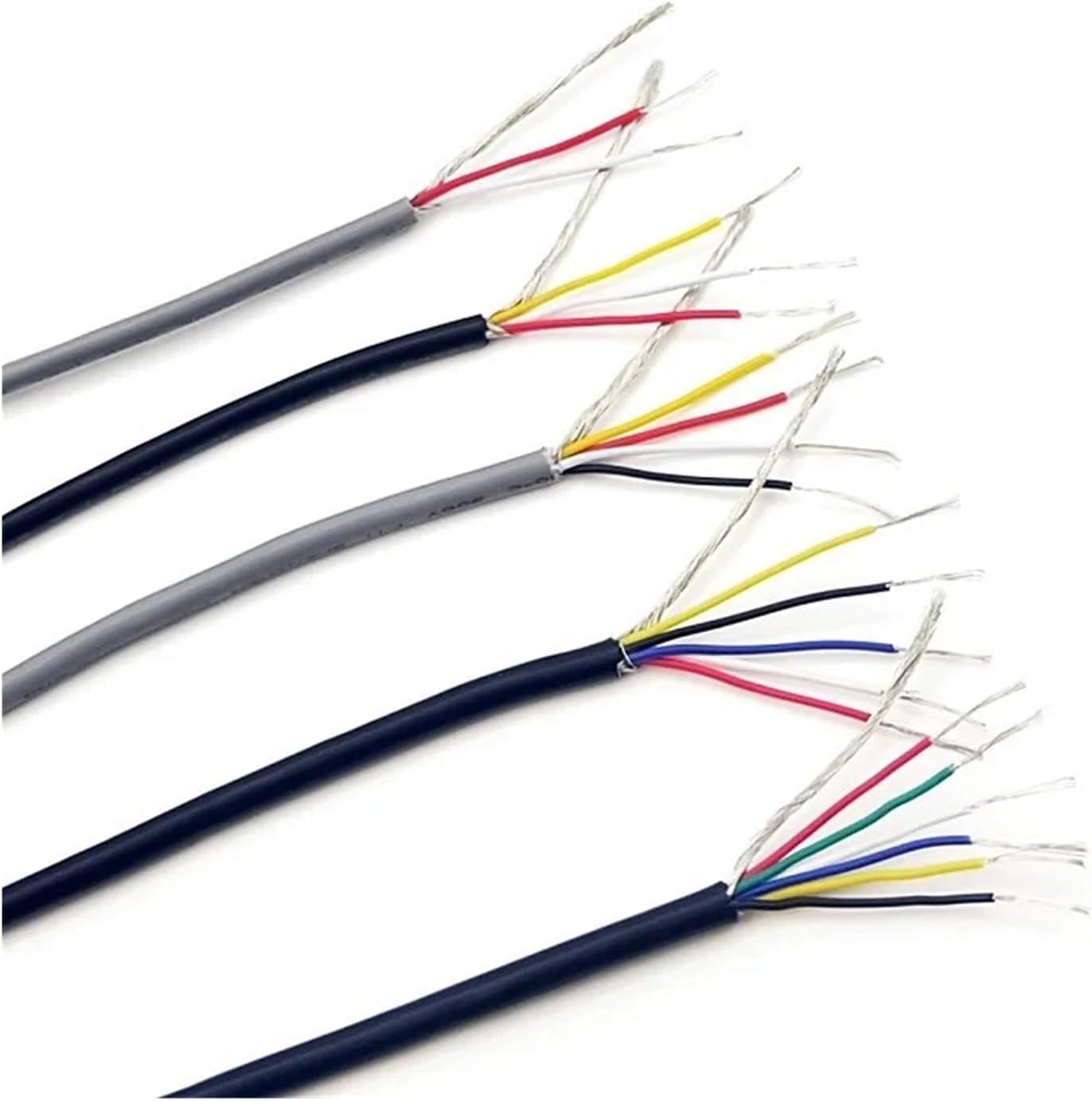 Wire and Cable 1M 26AWG Shielded Wire Signal Cable 2 3 4 5 6 7 Core PVC Insulated Channel Audio Headphone Copper Control Shielding Wire UL2547 Wire and Cable(Gray,1M_26AWG (7CORES))