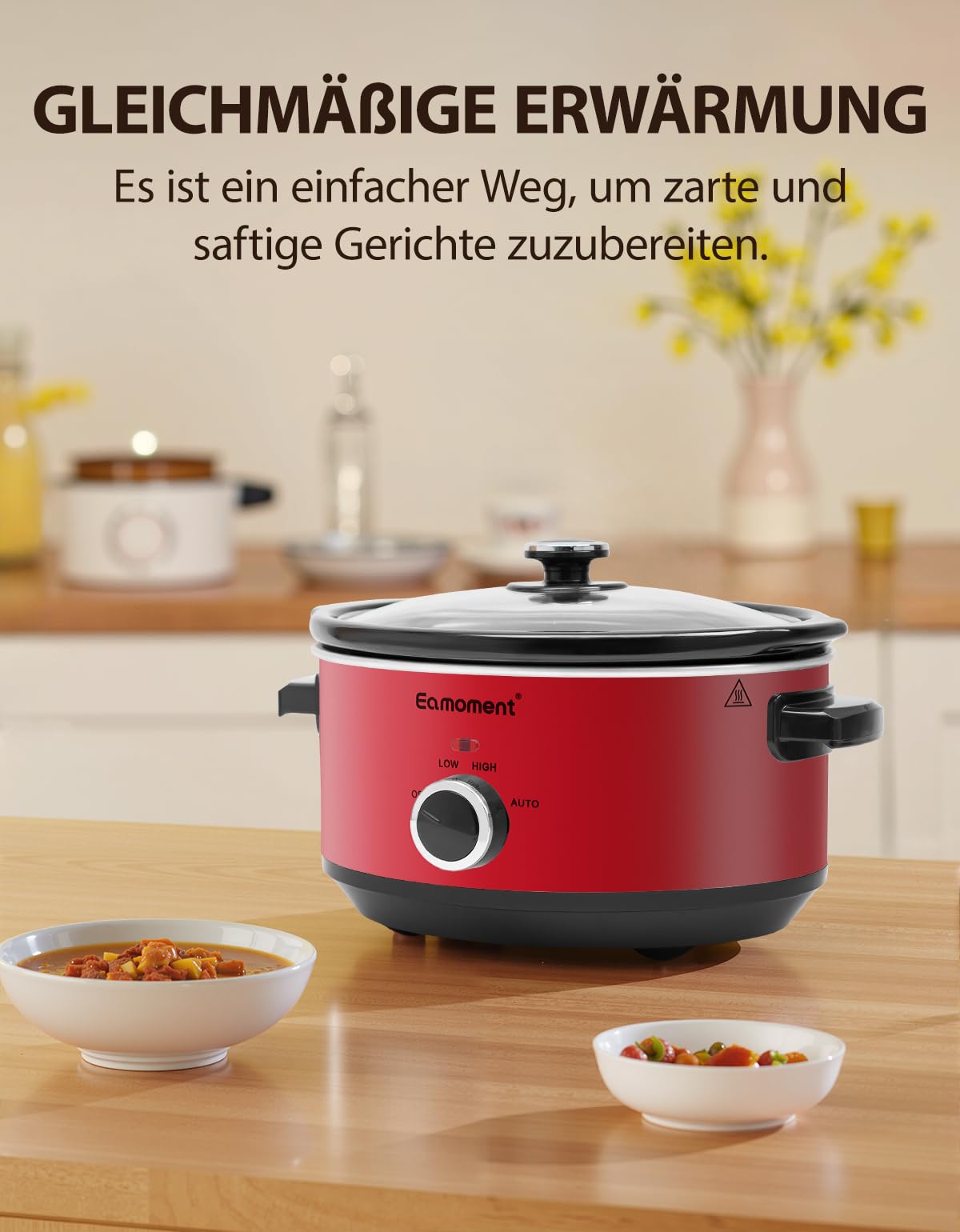Slow Cooker, 3,5 Liter Edelstahl Schongarer mit Keramiktopf, Einstellbare Temperatur, Spülmaschinenfester Keramiktopf und Deckel aus Gehärtetem Glas, 200W