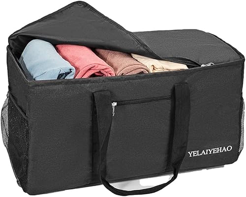 Miniatura 8 de YELAIYEHAO 2 bolsas de mano grandes para uso general, bolsa de asas plegable plegable Negro