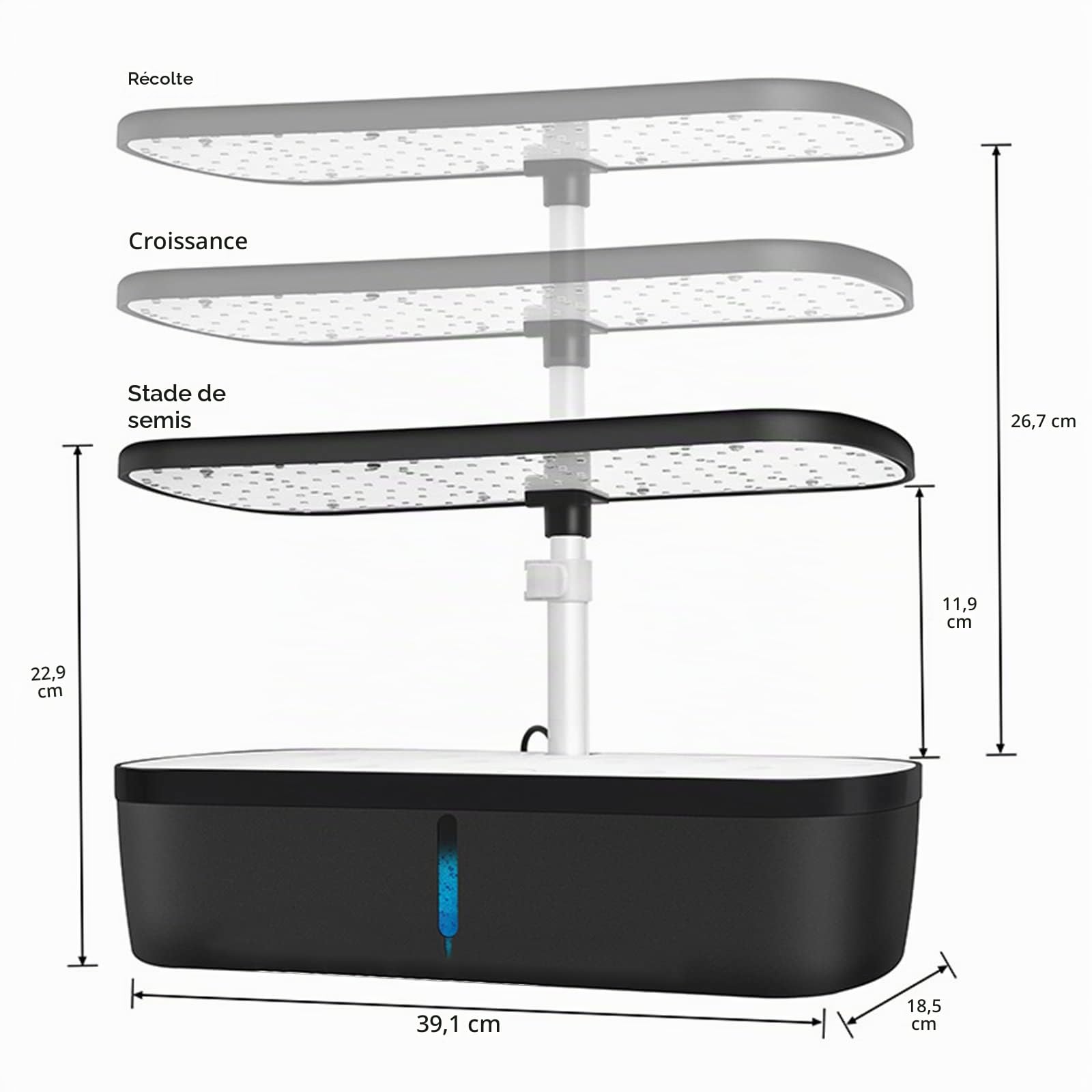 RoseFlower Système De Culture Hydroponique d'intérieur à 12 dosettes, Mini Serre Interieur avec Hauteur Réglable LED Grow Light, Potager Interieur, Station de Culture de Plantes - Noir