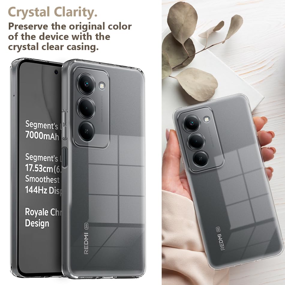 Image of Fashionury Crystal Clear Case for Redmi 15 5G | Yellowing Resistance | Transparent TPU Silicone | Raised Camera Lips | Slim Transparent Cover