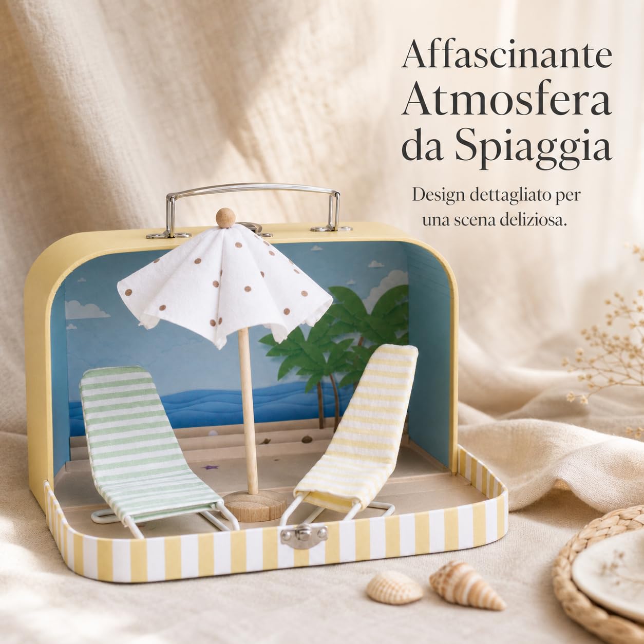 Set da Gioco Casa Bambole Spiaggia, Set valigetta con mobili da spiaggia, senza personaggi