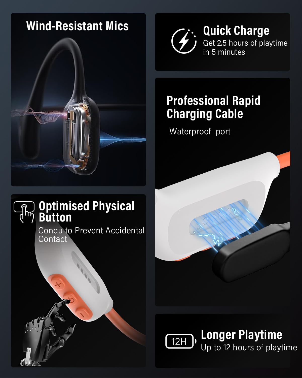 Cuffie a conduzione ossea, cuffie da nuoto, arancione-bianco, impermeabilità IPX8, modalità MP3, memoria 8 GB, fino a 12 ore di riproduzione, auricolari Bluetooth 6.0, vestibilità sicura per