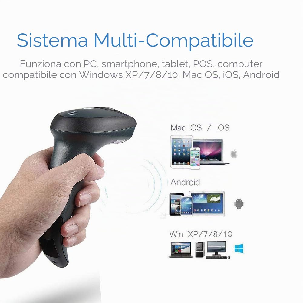 NETUM Lettore Codici a Barre Wireless Bluetooth Barcode Scanner Compatibile con Android /IOS/ Windows XP/7/8 | Ricarica USB | Decoder 32-bit