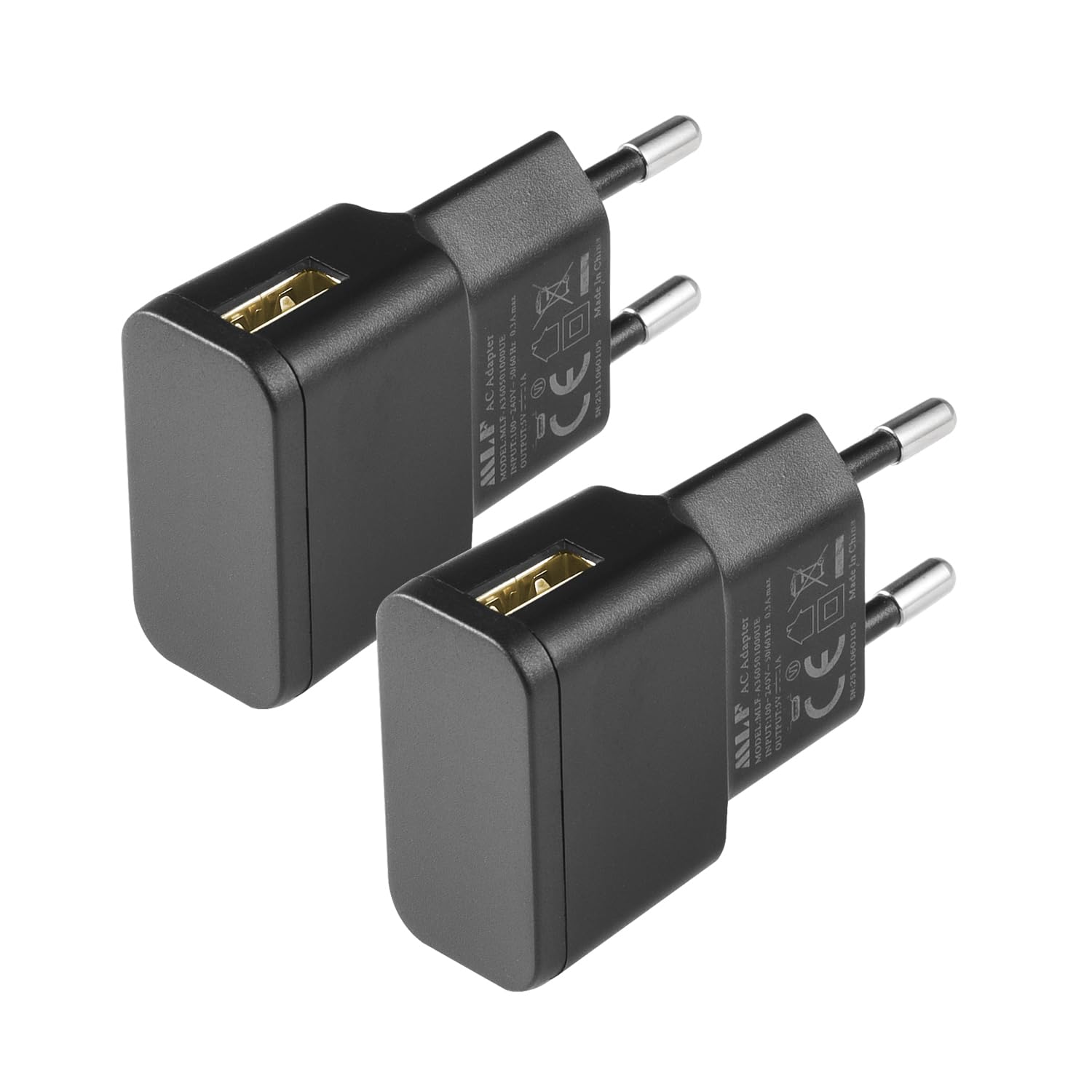 Zestaw 2 ładowarek USB, 5 V 1 A 5 W adapter sieciowy AC na DC, do kamer IP, tabletów, odtwarzaczy MP3, czytników e-booków, smartfonów, elektronarzędzi i wielu innych, kolor czarny