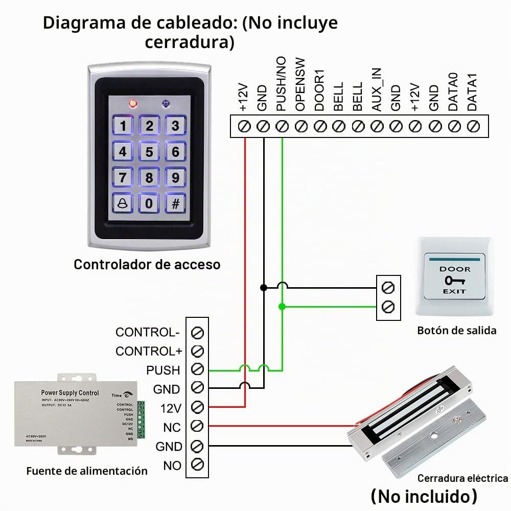 FST Kit de Sistema de Control de Acceso Impermeable al Aire Libre Teclado RFID Metal + Fuente de Alimentación DC12V + Tarjetas de Llave EM4100 de 15 Piezas (Sin Cerradura)