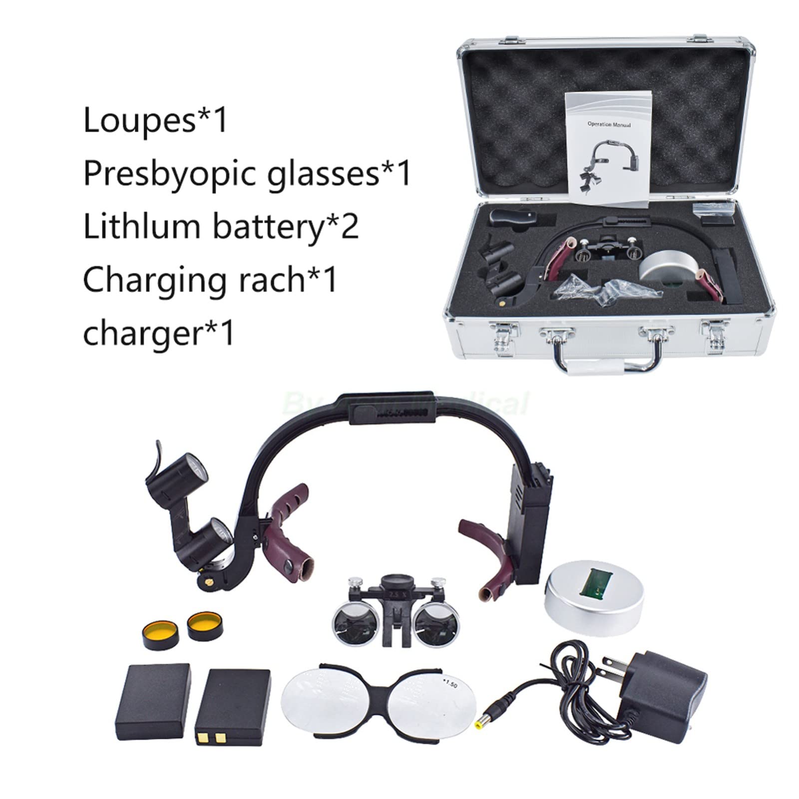 Binokulare Lupenbrille Für Zahnärztliche Eingriffe, 2,5X/3,5X, Mit Kopfband Und Licht, Medizinische Binokularlupenbrille In Aluminiumbox,2.5