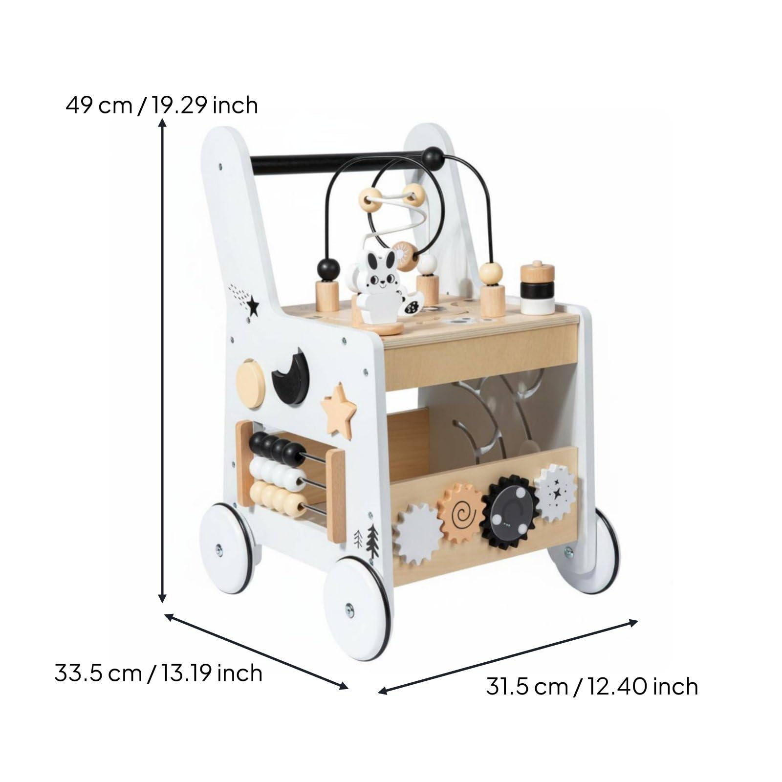 Lernwagen Kinder Lauflernwagen Aktivitätswagen Spielwagen Holz Lernspielzeug Motorikbrett mit Griff Stabile Räder Formensortierer Texturen Förderung