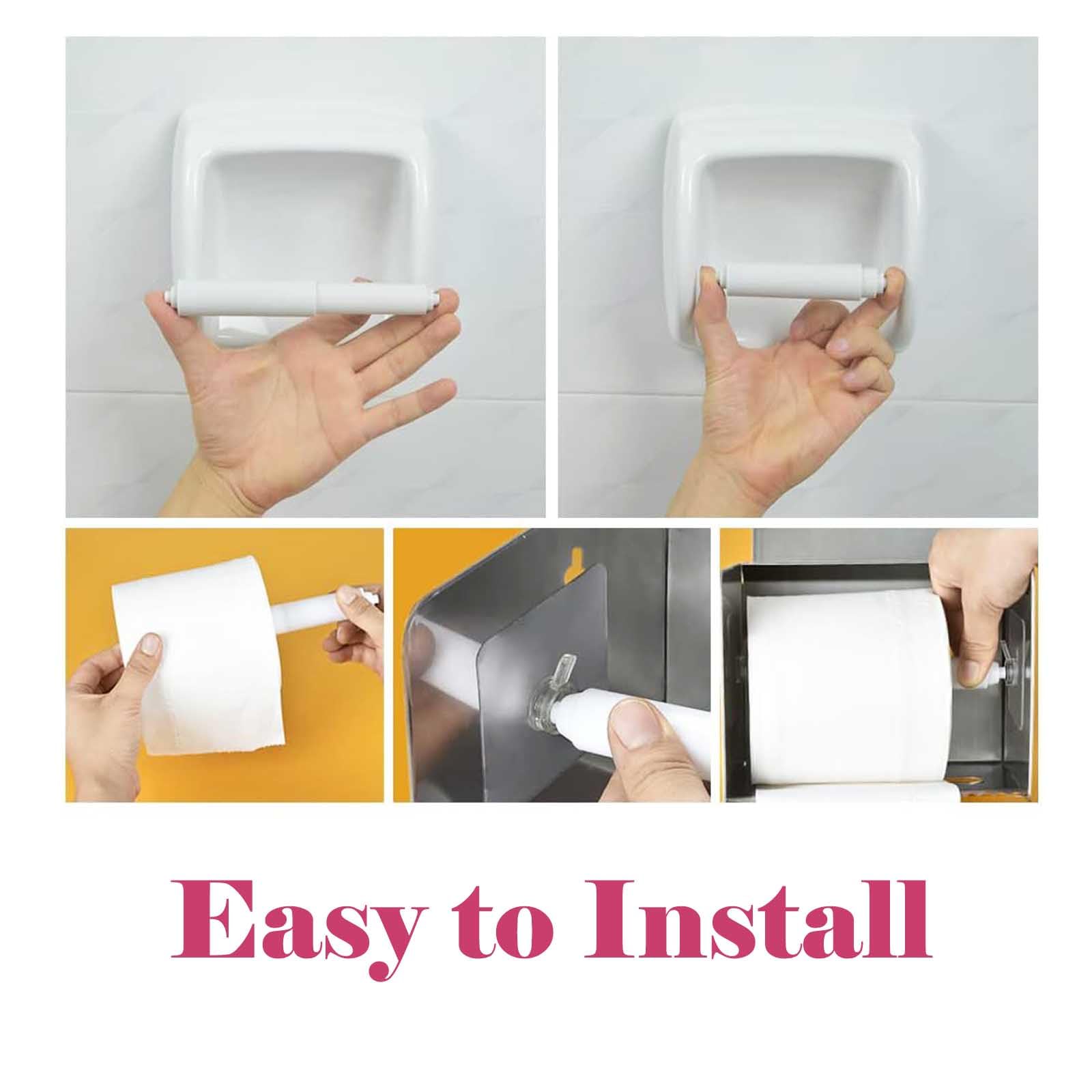 2 Pack White Toilet Paper Holder,Plastic Toilet Tissue Roll Holder Insert in Household Restaurant Toilet Replacement Roller Spring Loaded Rod — Amazon image 3