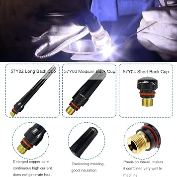 TIG Torch Consumables Accessories Kit for DB PTA SR WP-17/18/26 TIG Welding Torch. Include TIG Alumina Nozzles Ceramic Shield Cup/Back Cap/Collet Body (16Pcs)