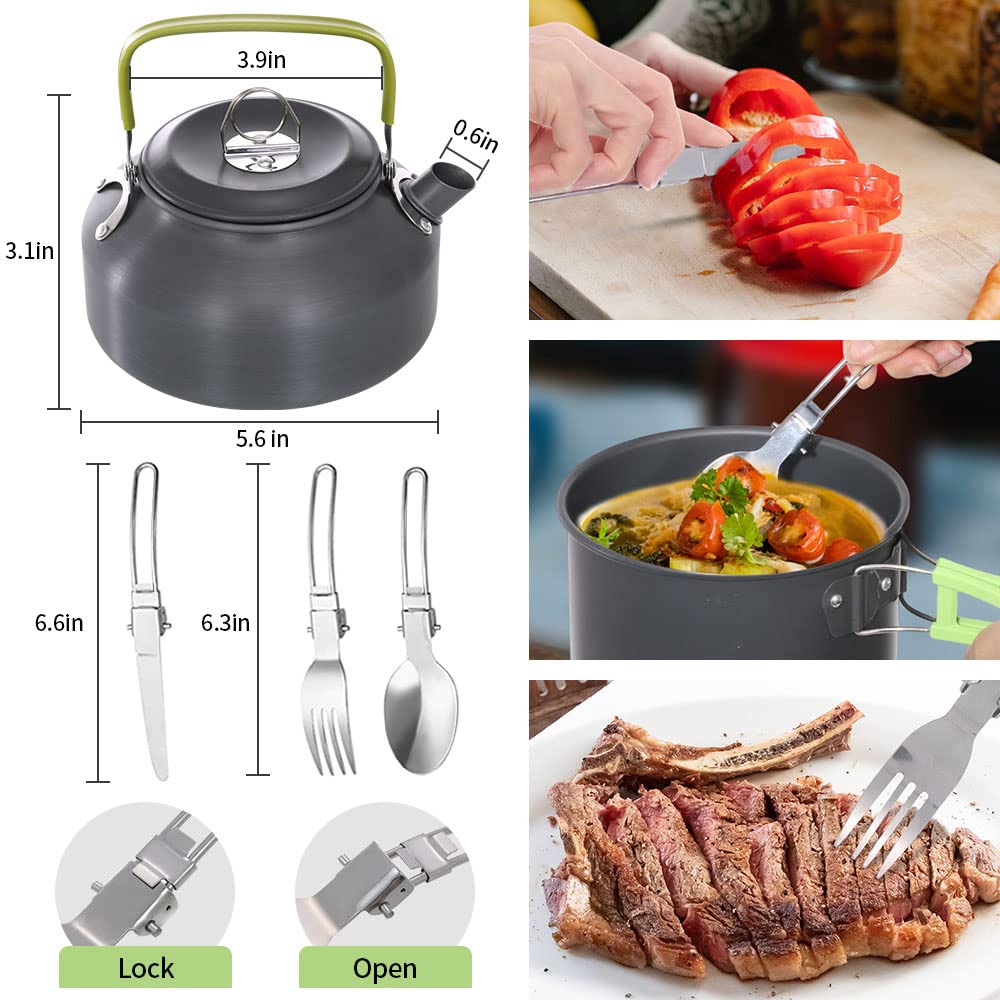 Lixada Set Pentole da Campeggio, Set di Pentole per Bollitore Portatile Leggero, Cucchiaio, Forchetta per Picnic, Escursionismo