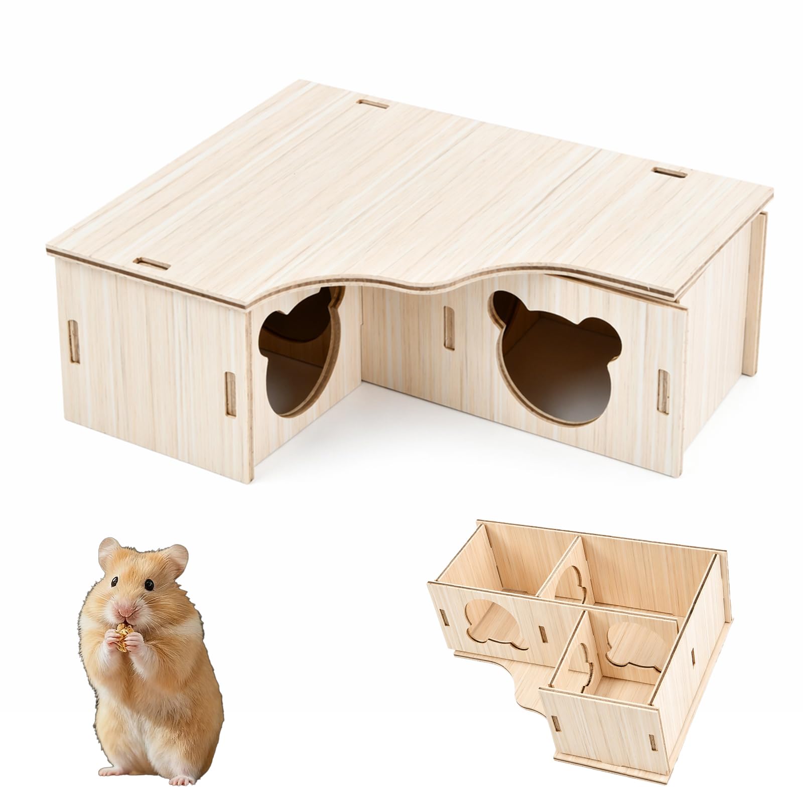 Kemay Wooden Hamster House and Hideout, Multi Chamber Hamster Hide