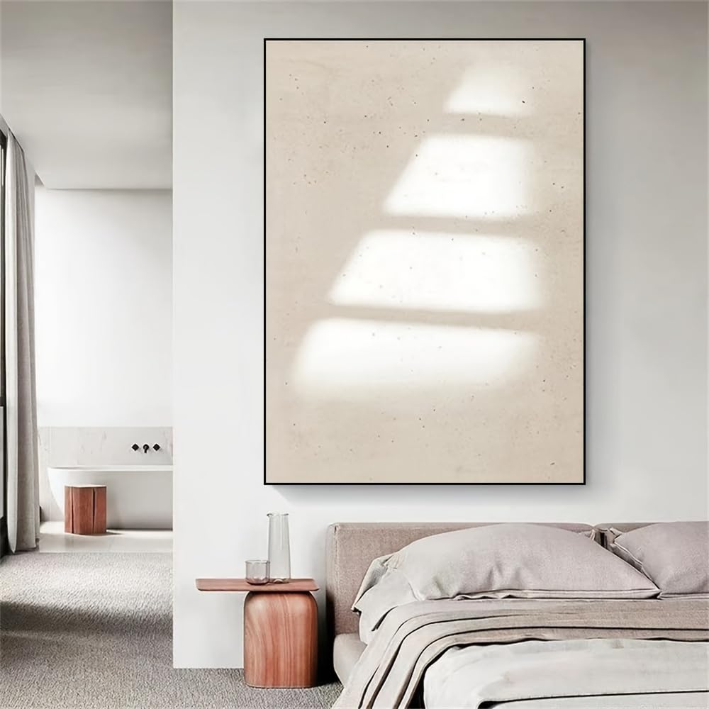 UUDEZO Nowoczesny, abstrakcyjny obraz na płótnie w kolorze białym i kremowym z ramą, luksusowa dekoracja do salonu i sypialni (50 x 75 cm)