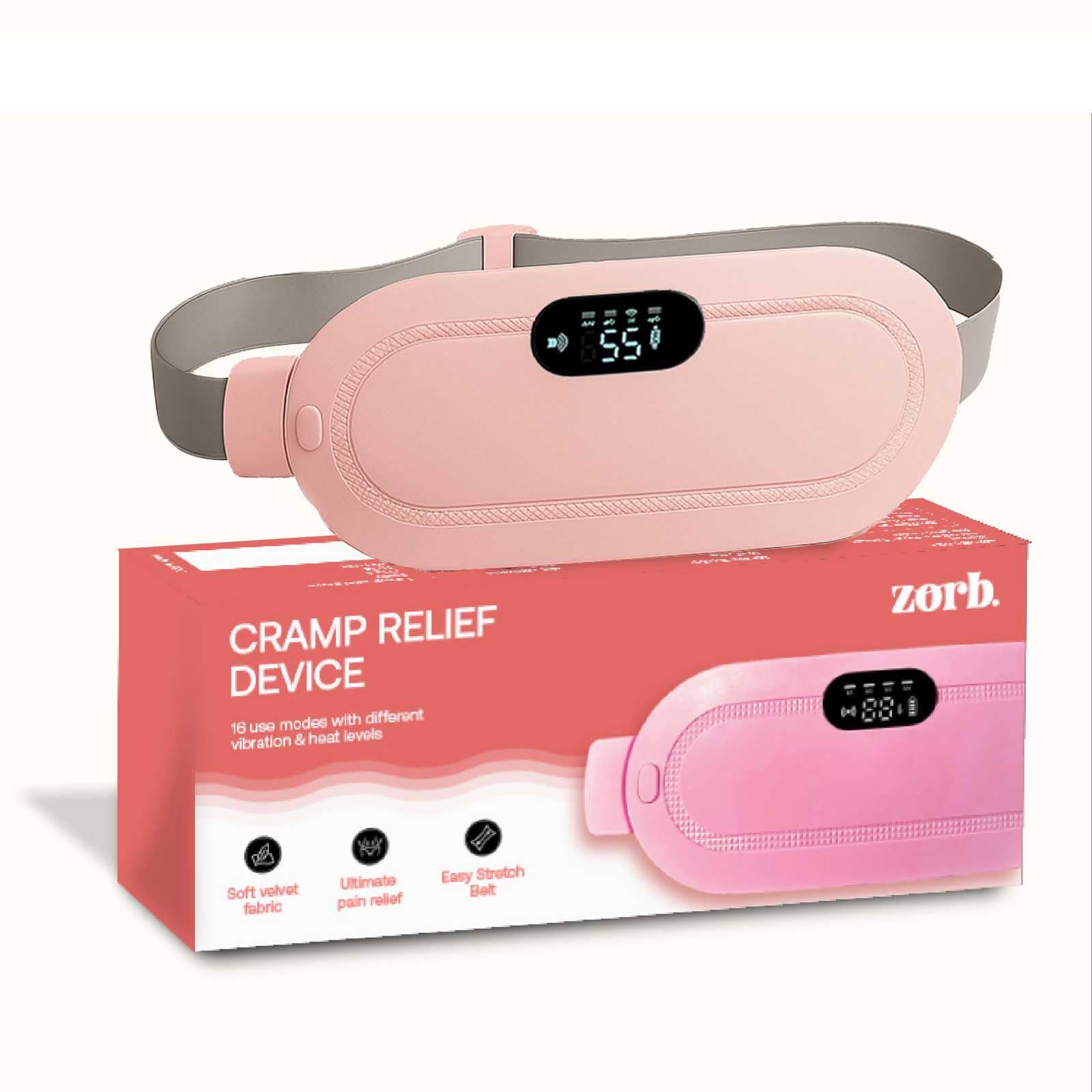 Zorb Period Cramp Relief Device for Women – Rechargeable Heating Pad with Vibration | Period Pain Relief Massager | Menstrual Cramp Comfort & Cramps Relief Machine | Pink