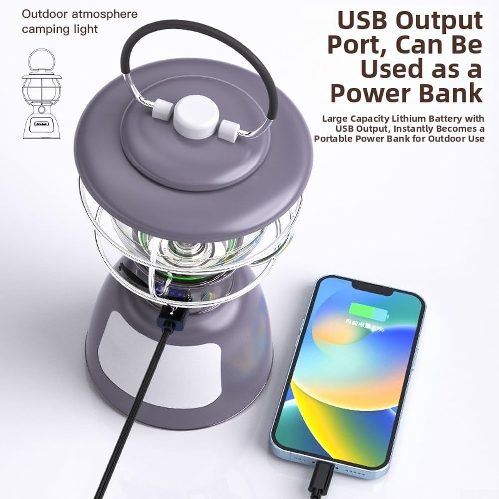 Lantern LED per campeggio Ricaricabile USB 5200mAh Lantern LED(Dark Purple-gray)