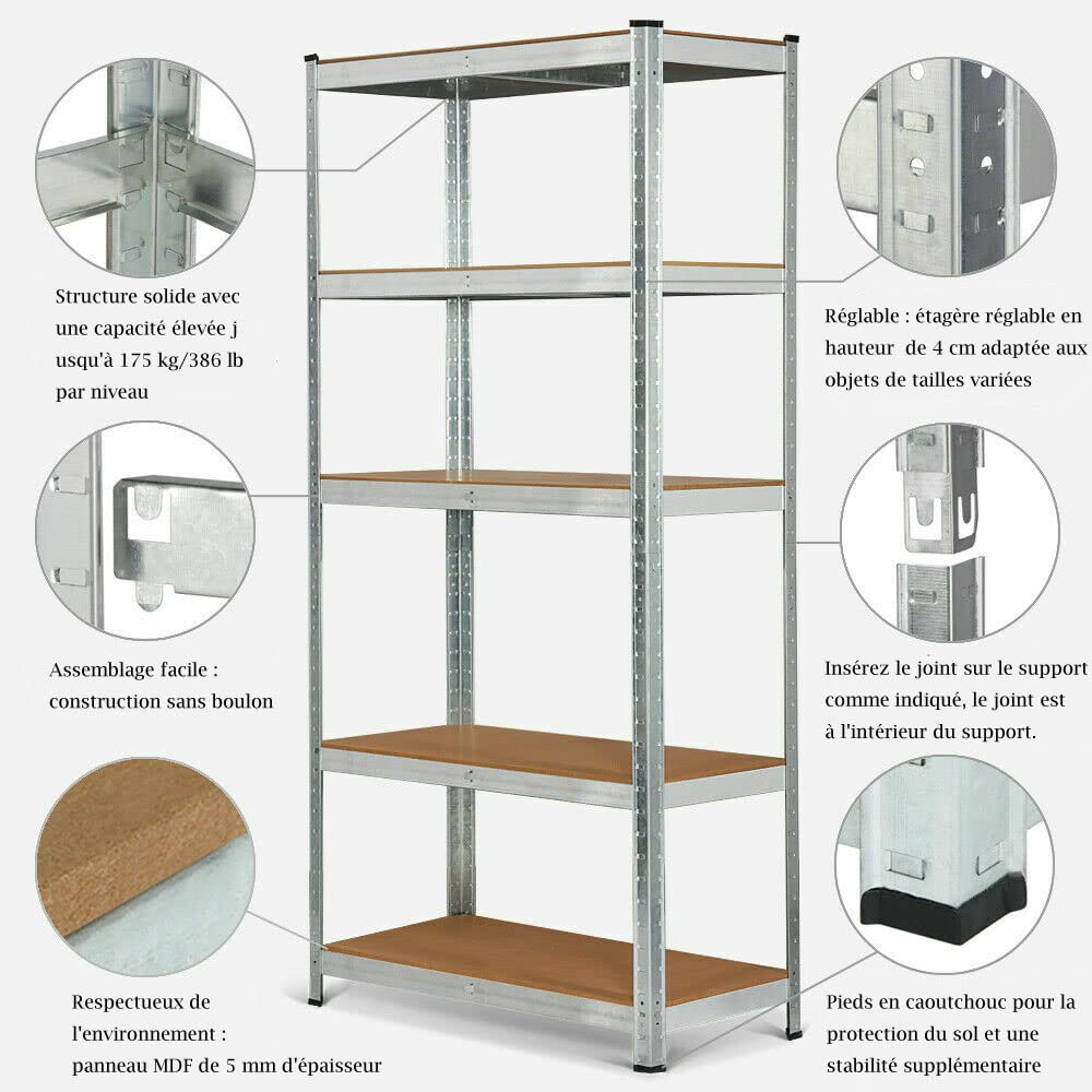 Heavy Du - Scaffale a 5 ripiani in acciaio, 180 x 90 x 40 cm, capacità 875 kg (175 kg/livello), perfetto per Ga Sto & nizat