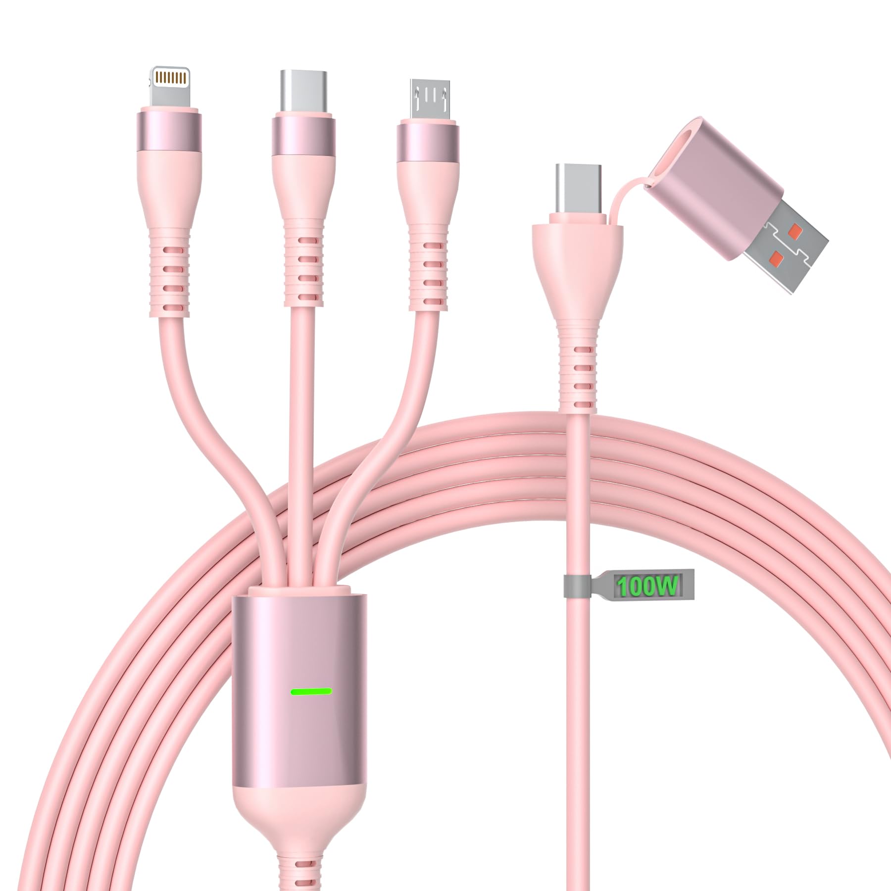 100W USB A/C to Multi Charging Cable 10Ft, 3 in 2 Long Charging Cable [MFi Certified], USB C [100W/480Mbps]+Lightning[27W]+Micro[18W] for Samsung/iPad Pro/Mini/MacBook Pro/Air/iPhone15 14 13, Pink