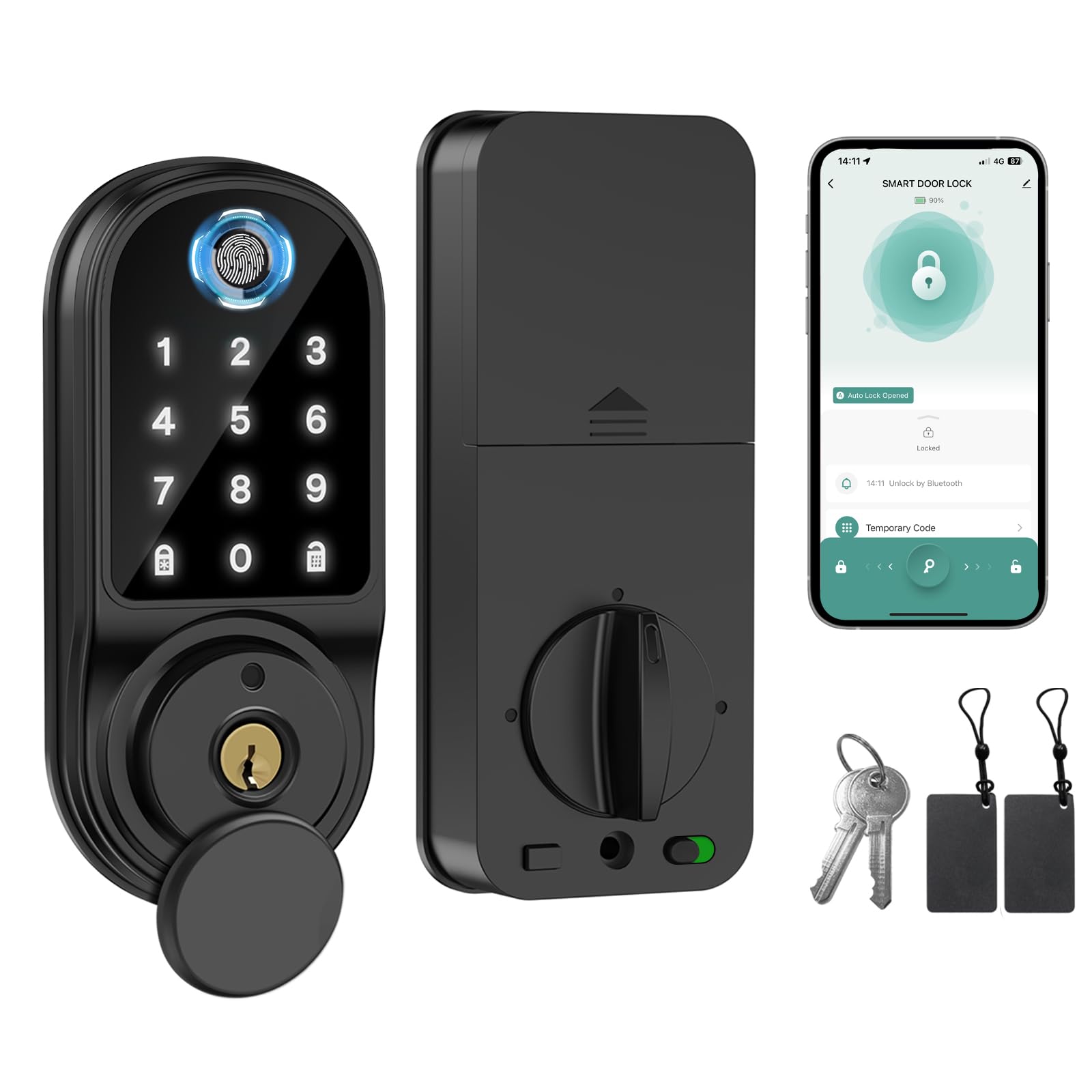 Keyless Entry Fingerprint Smart Biometric Deadbolt, Electronic Touchscreen Door Lock with Keypad, Digital Lock for Front Door, Bedroom, Office, Apartment