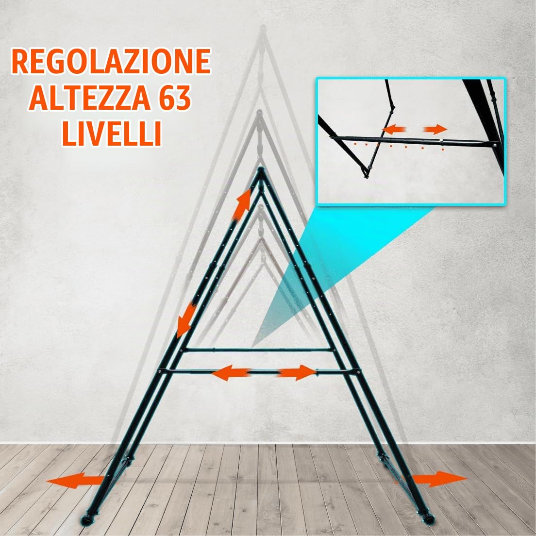 Sbarra trazioni KT alta e stabile, barra per trazioni autoportante pieghevole entroporta e esterno, struttura da terra, stazione pull up regolabile in altezza, portatile e multifunzione per casa