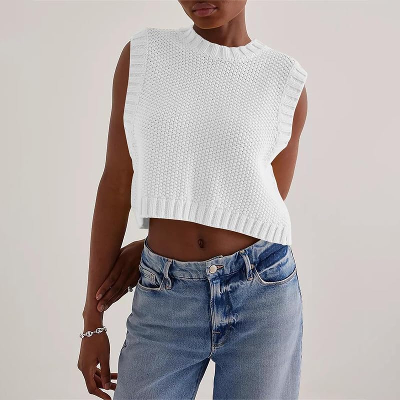Y2K Women Backless Tie Up Knit Crop Sweater Vest Sleeveless Round Neck Split Open Back Pullover Fall Tank Tops2
