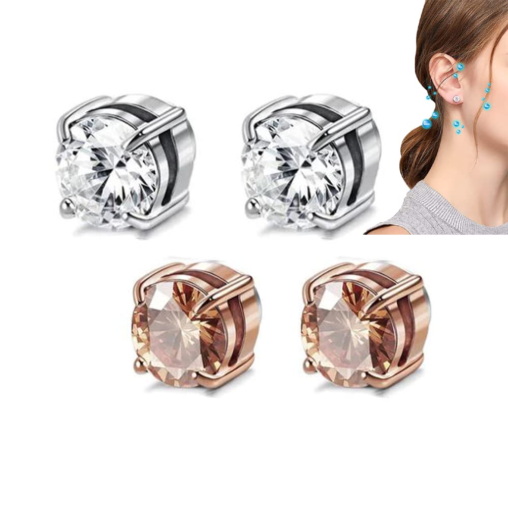 Metiz Lymphvity Magnetherapy Earrings, Amo'Thea Lymphactive Mag Studs, Magnetic Acupressure Slimming Earrings, Non Piercing Acupressure Earrings for Weight Loss (2pairs-B)