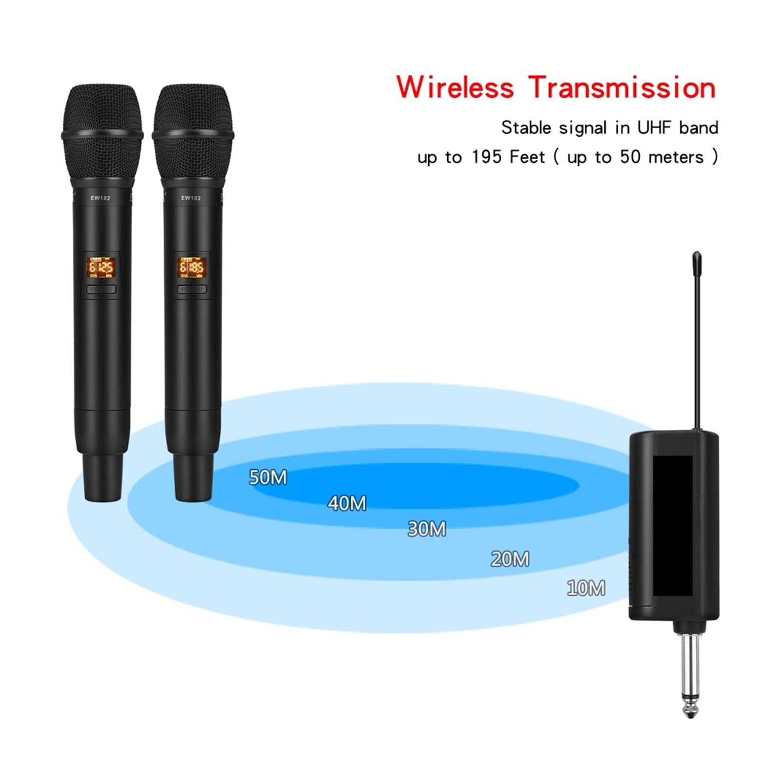 Attrezzatura per DJ per Feste di Microfono Wireless Dual Dual Handhell ​​Mic con Ricevitore Ricaricabile Portatile for Il discorso della Chiesa di Karaoke