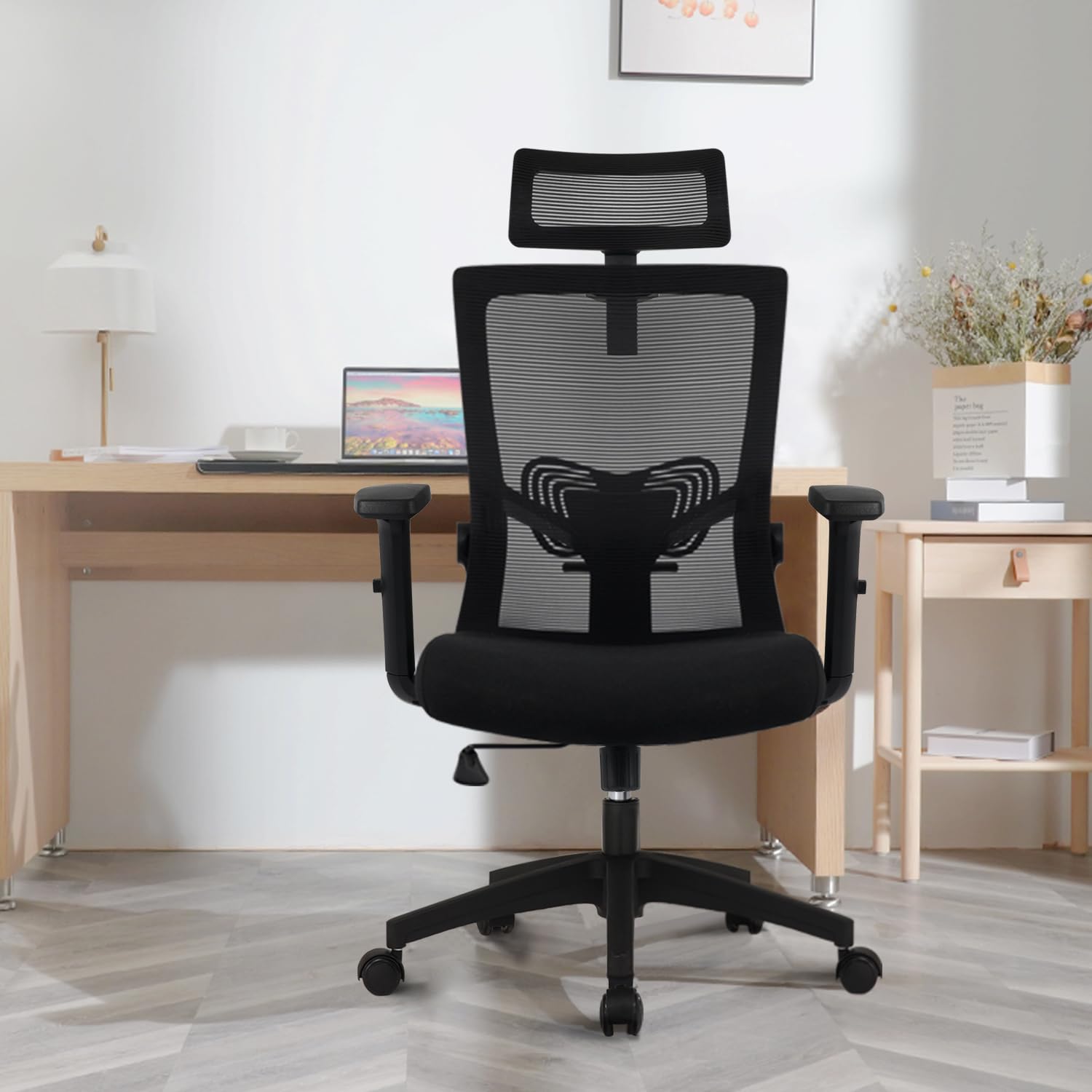 Daccormax Sedia da Ufficio ergonomica, con poggiatesta regolabile, Sedia con braccioli e supporto lombare,Funzione di Inclinazione fino a 125°, Max Portata di 150 kg
