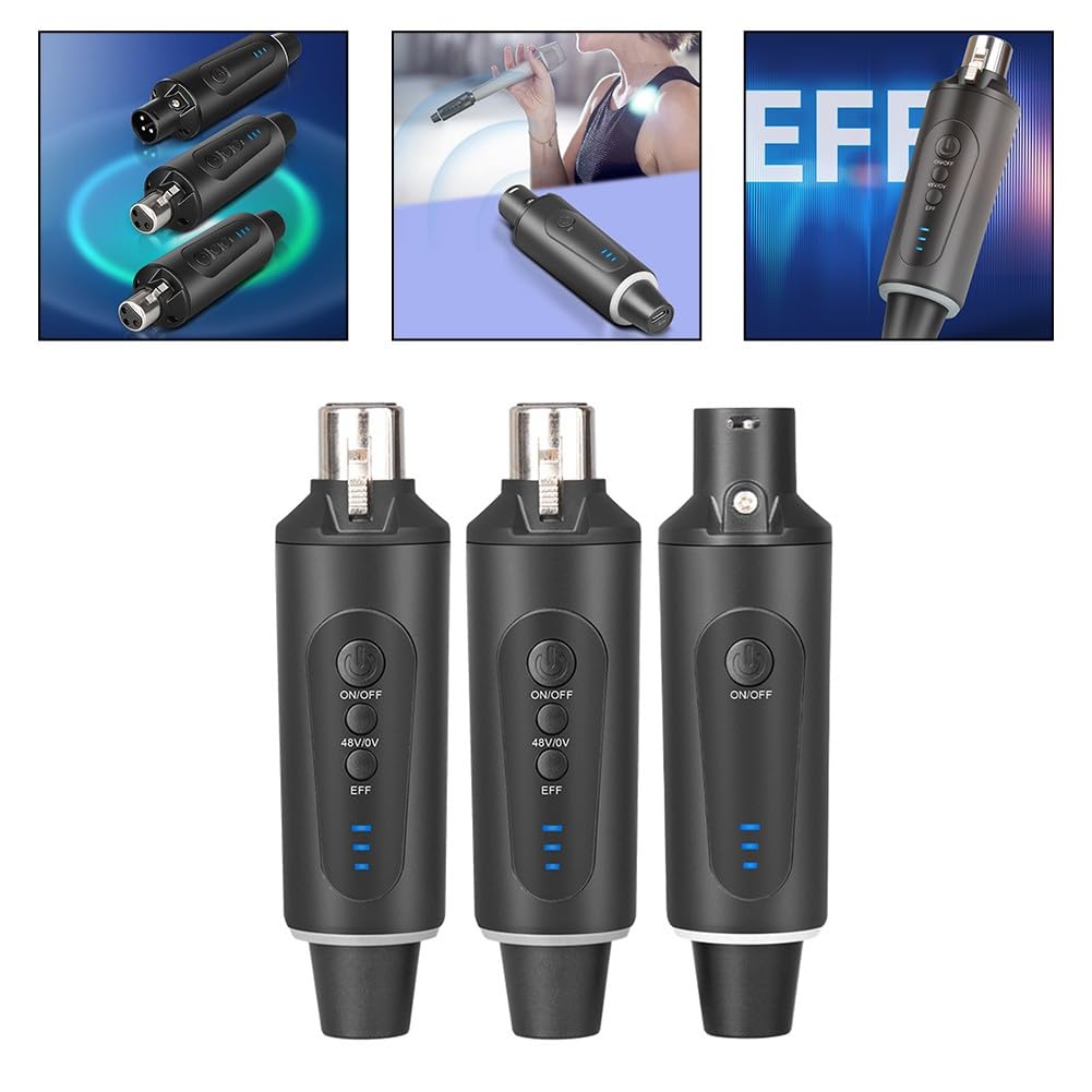 ZYWUOY Kabelloses XLR-Mikrofonsystem, aufsteckbarer Sender und Empfänger mit 48 V Phantomspeisung, tragbares ABS-Audio-Kit für Live-Auftritte und Aufnahme
