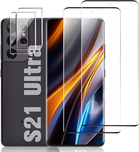 Paquete de 22 Protector de pantalla de vidrio templado S21 Ultra HD Clear 9H resistente a los arañazos desbloqueo de huellas dactilares curvado 3D