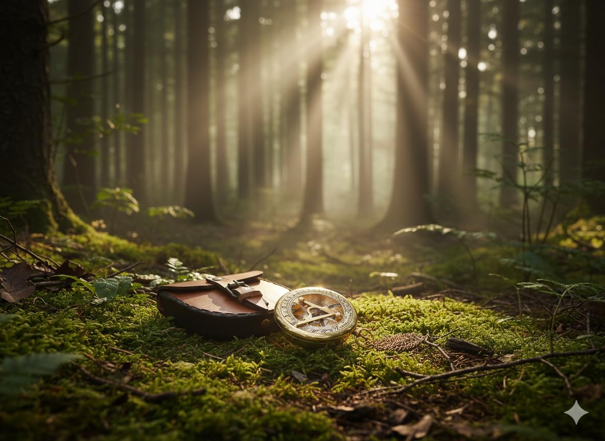 Boussole à cadran solaire finition laiton avec étui en cuir et chaîne – Boussole à ouverture par pression – Accessoire steampunk – Beau cadeau fait à la main – Horloge à cadran solaire