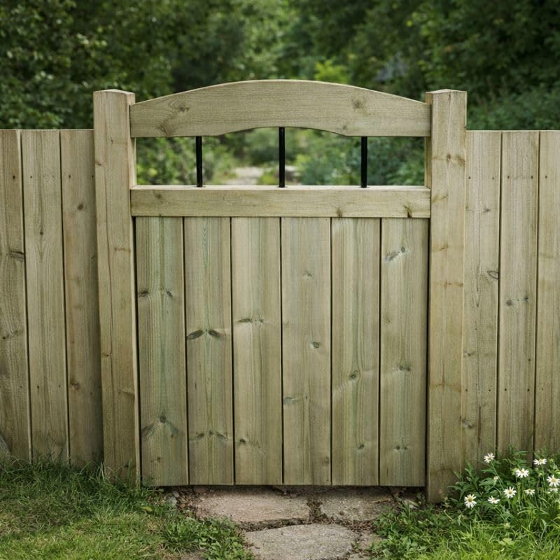 Wooden Garden Arched Gate Pedestrian Gate Wooden Pressure Treated 3ft 90cm, (90 cms High x 105 cms Wide x 5 cms Deep)