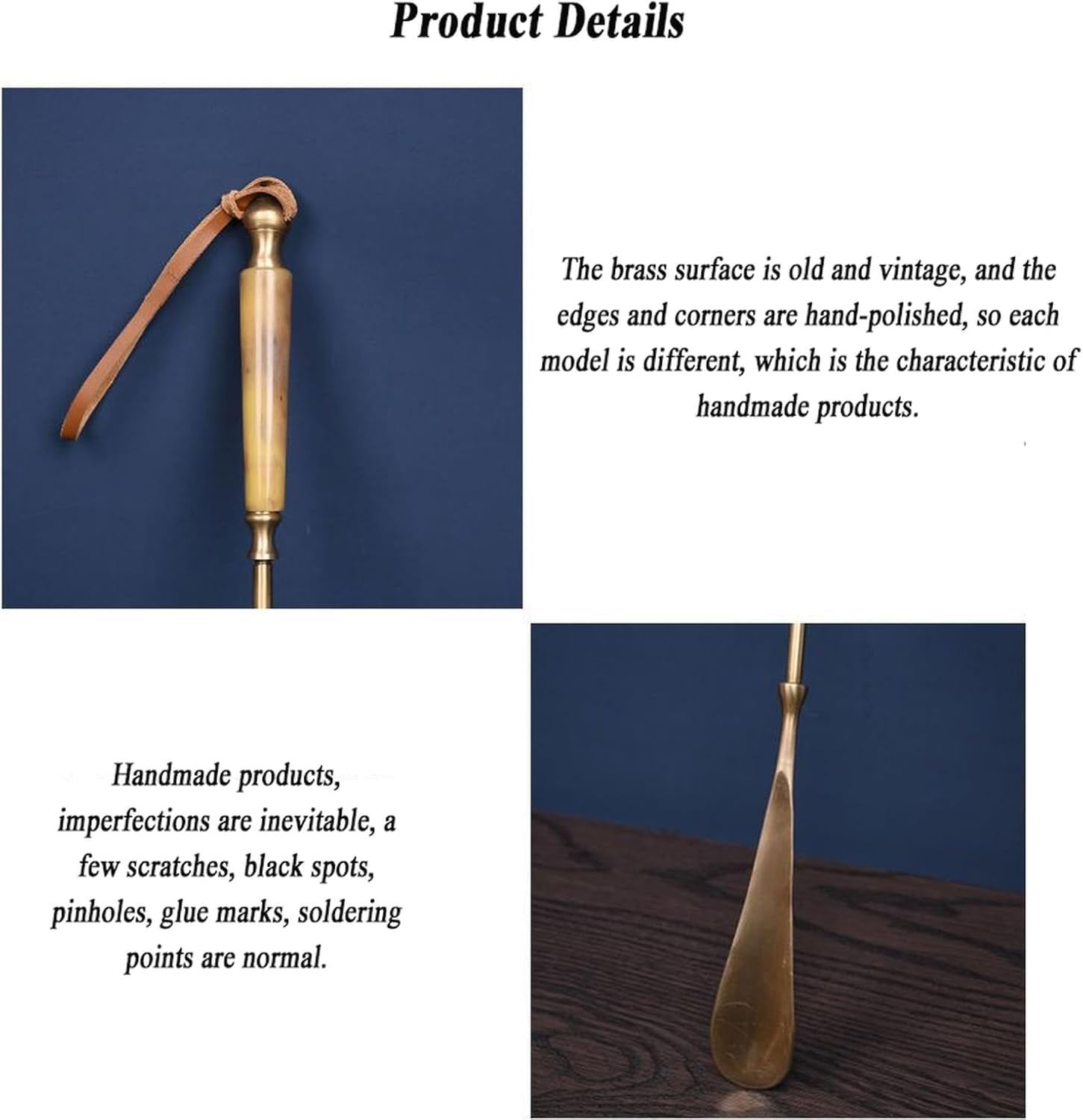 Calzador De Latón Largo, Calzador De Metal Duradero para Personas Mayores, Bastón Ligero para Ponerse Zapatos con Cordón De Cuero para Mujeres Embarazadas Y Hombres.