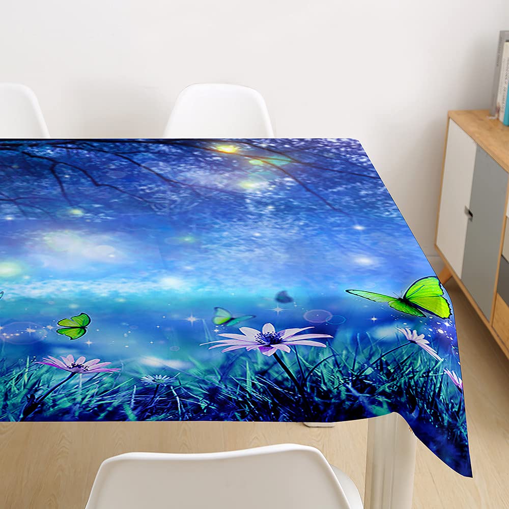 FANSU Tovaglia Idrorepellente Rettangolare 140x160 Cm, Motivo Foresta Luna, Lavabile E Antimacchia