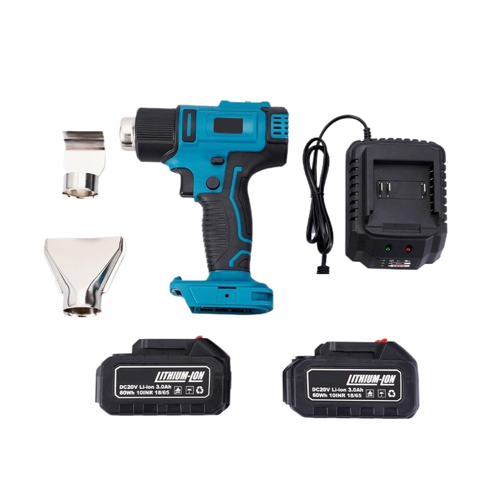Pistola De Calor Eléctrica For Batería 18V, Aire Caliente Mano Inalámbrica, Temperatura Ajustable, Herramienta Secador Pelo Industrial For El Hogar Calentamiento RáPido(2Battery 3.0A)