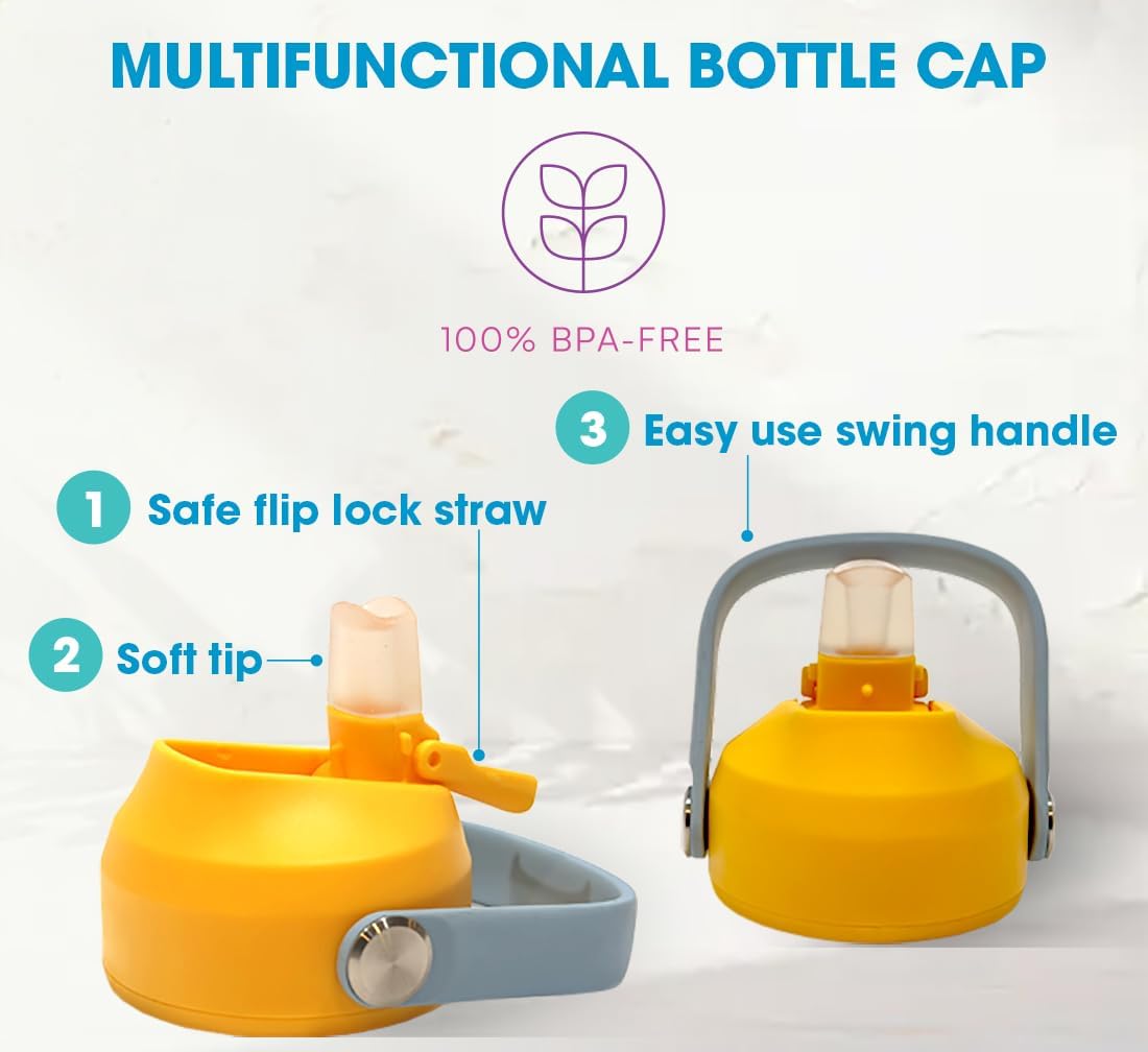 Floway 24oz Stainless Steel Vacuum Insulated Water Bottle with Straw Lid and Cleaning Brush, BPA Free, Leakproof, Temp Control, for Hot and Cold Drinks (Sunny Sky, 24oz)