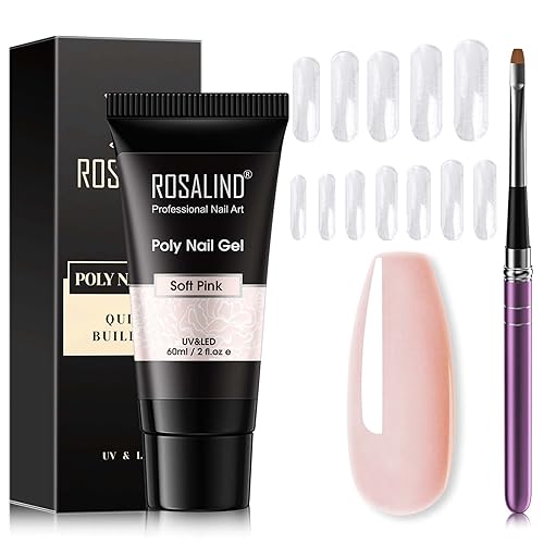 ROSALIND Kit de poligel de uñas rosa de 2.3 fl oz (2.0 fl oz) de gel de extensión de poli para uñas, gel de construcción de uñas de poliéster suave