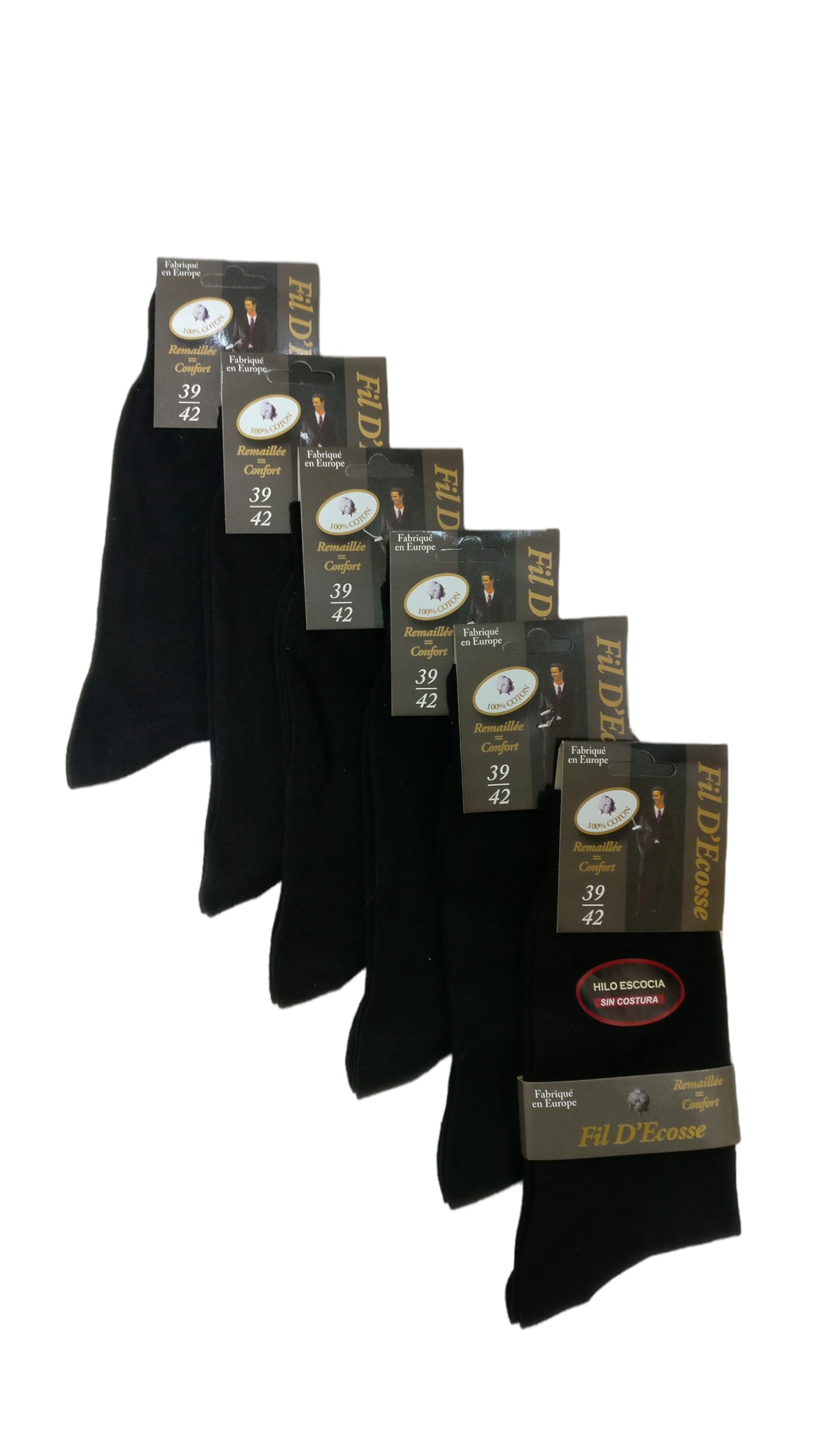 Fil D'Ecosse Pack 6 pares Calcetines hilo de escocia, Calcetines ejecutivos hombre, Calcetines hombre vestir 100% algodón, Talla M (39-42) y Talla L (43-46)