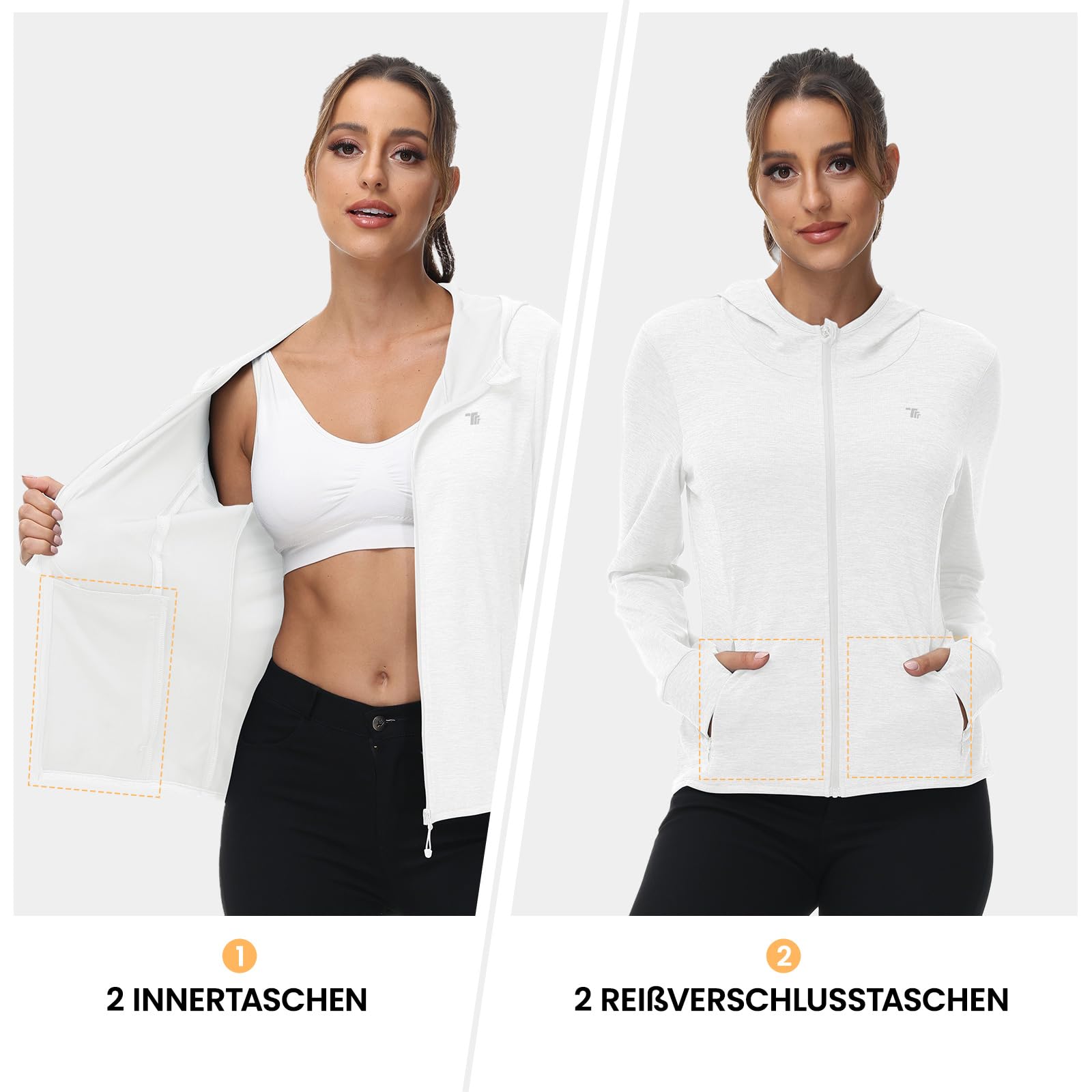 Rdruko Veste de course pour femme avec capuche UPF 50+, protection solaire, sweat à capuche, fermeture éclair, veste de sport, veste de cyclisme, veste de cyclisme, manches longues, pour la course, le