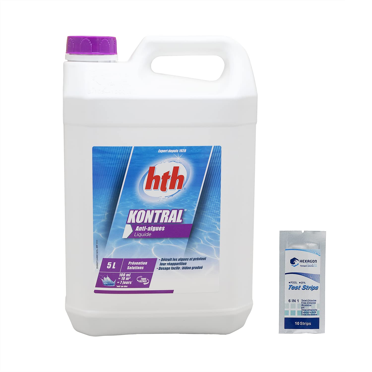 HTH KONTRAL Liquide - 5L | Anti-Algues - Standard + 10 Tests HPS OFFERTS 6 en 1