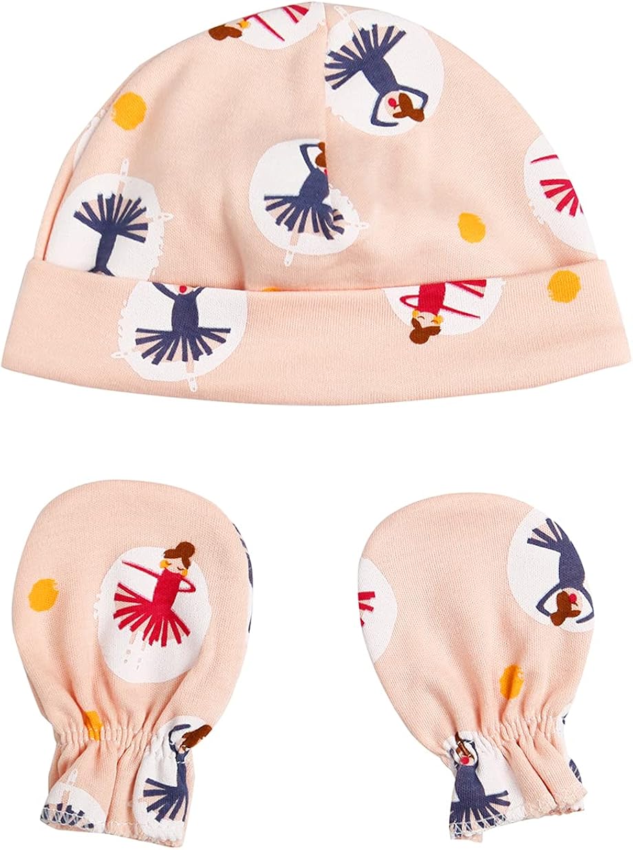 Newborn Beanie Hat Gloves Set, Baby Girl Beanie Spring Summer Autumn Winter Hats for 0-6 Months Infant Cotton (0-3 Months, 6 Pair - lightpink Orange White Pink Green Purple): Clothing