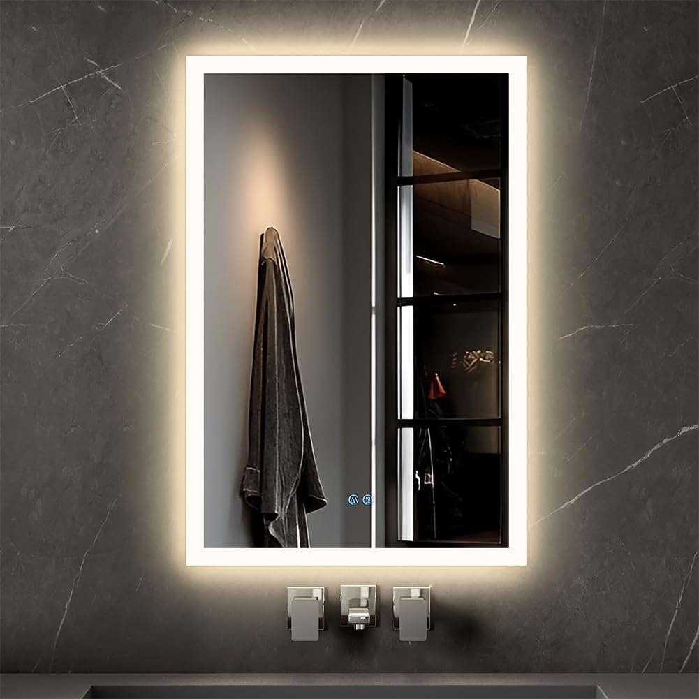 24" x 36" Round led Bathroom Mirror with Lights 3D Backlit Mirror 3 Color Temperatures Anti-Fog Adjustable Brightness Memory Function ETL Listed IP44 Waterproof