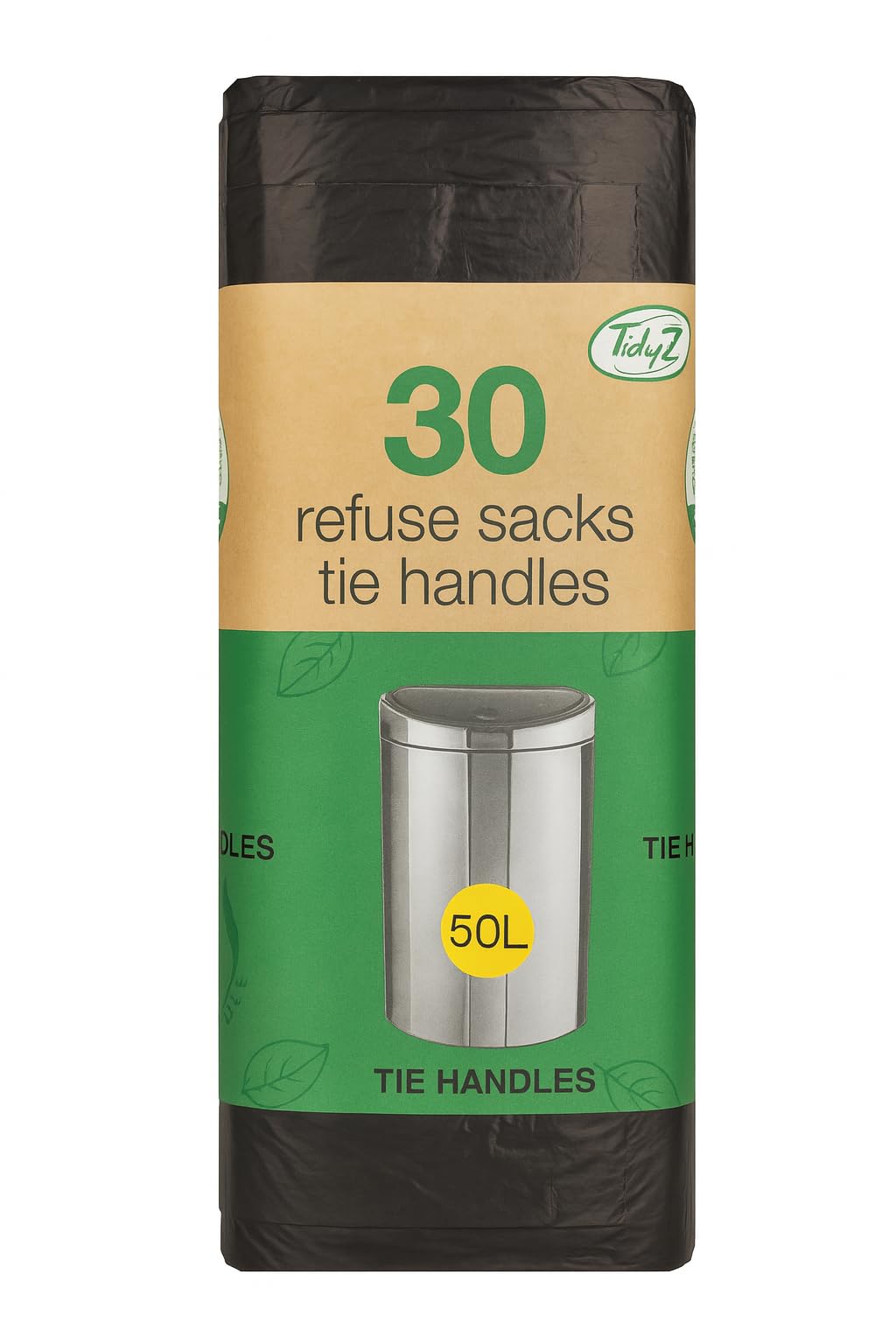 Tidyz Tie-Handles Refuse Sacks Black Bin Liners 30 Pack (50 Litres)