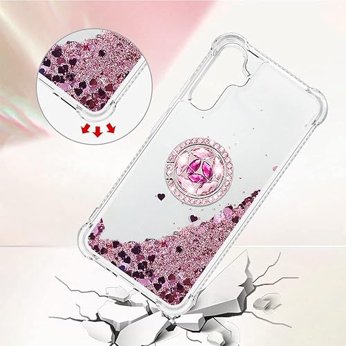 Miniatura 4 de Ephoou Funda de teléfono para Samsung Galaxy A34 5G, líquido transparente a prueba de golpes con purpurina de arena movediza con soporte de anillo