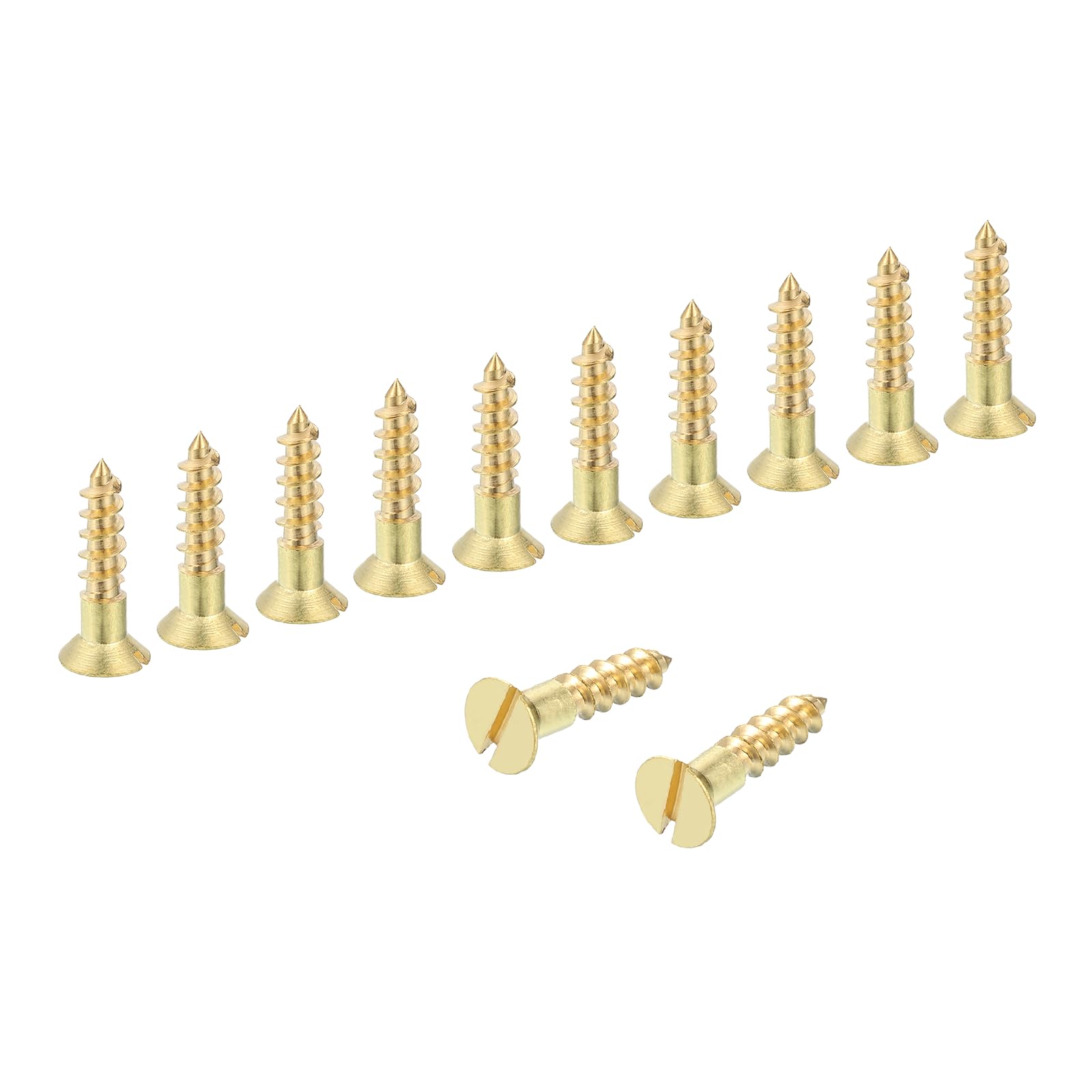 sourcing map Wood Screws, M4.5 x 20mm Brass Slotted Flat Head Self Tapping Screw Quick Metal Self-Tapping for Indoor Household Appliances Furniture Woodworking Pack of 12