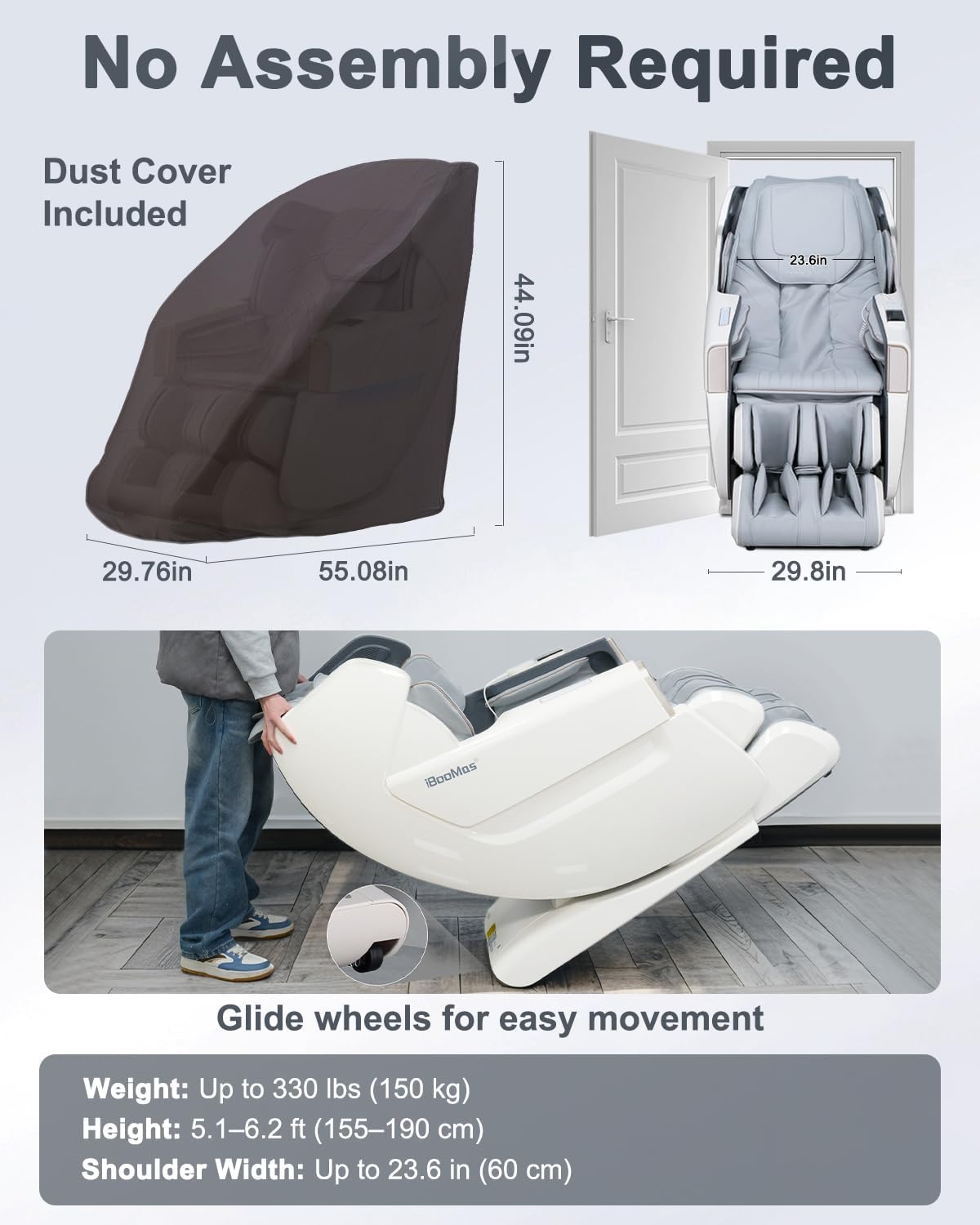 iBooMas Massage Chair Full Body, Body Scan Zero Gravity Massage Chair Recliner with SL-Track, Ajustable 12+6 Modes, Auto Extending Footrest, Foot Massage, App, AI Voice, Airbags, Heat(White+Grey)