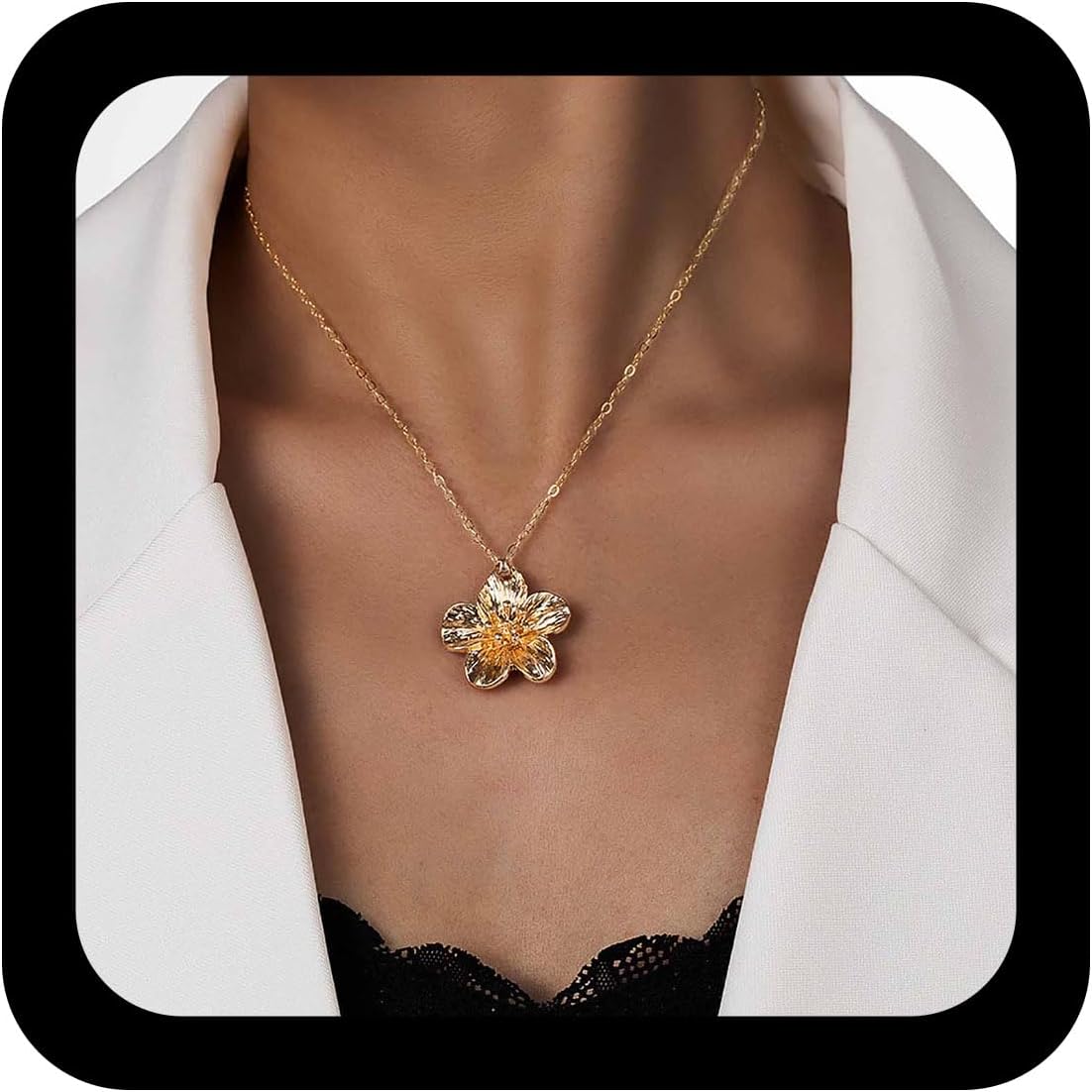 Gold Flower Necklace Chunky Flower Pendant Necklace Metal Floral Chain Necklaces Floral Statement Choker Necklaces Jewelry for Women